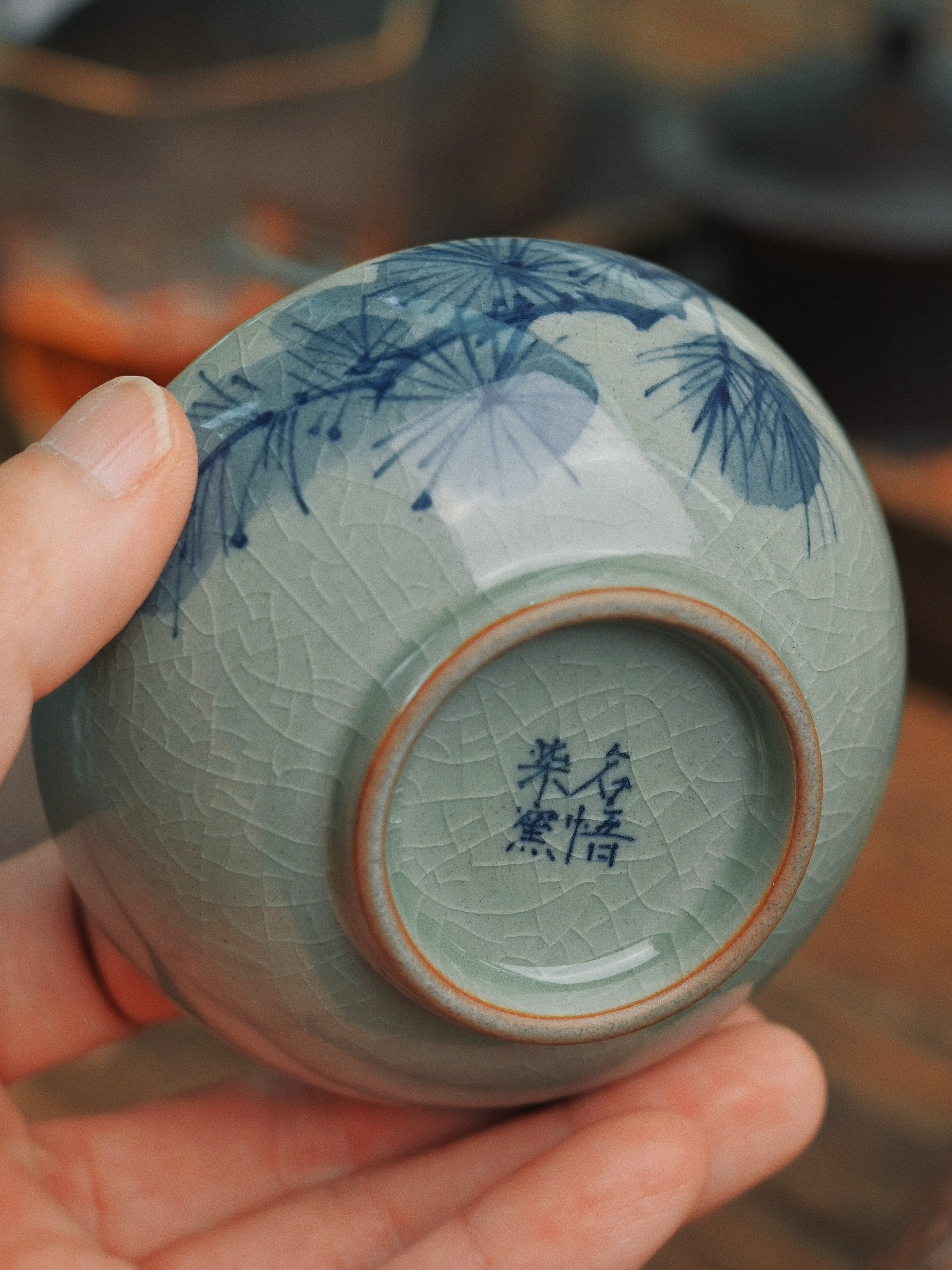 hand painted blue and white ceramic teacup – Jingdezhen Hand-Painted Underglaze Pine and Crane Pu-erh by Kungfuyang