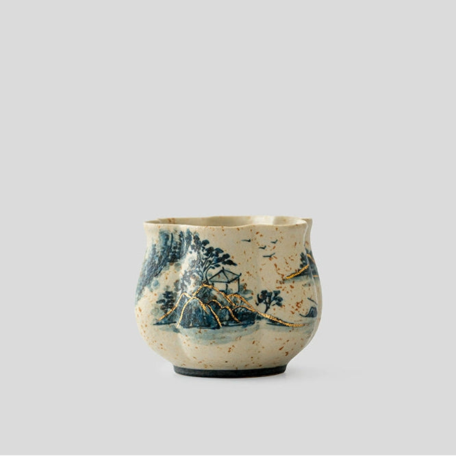 hand painted blue and white porcelain – Hand-Painted Blue and White Porcelain Landscape Petal-shaped by Kungfuyang
