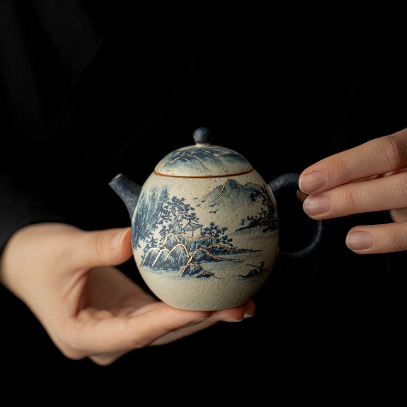 hand painted landscape dragon egg shaped – Blue and White Porcelain Hand-Painted Landscape Dragon by Kungfuyang
