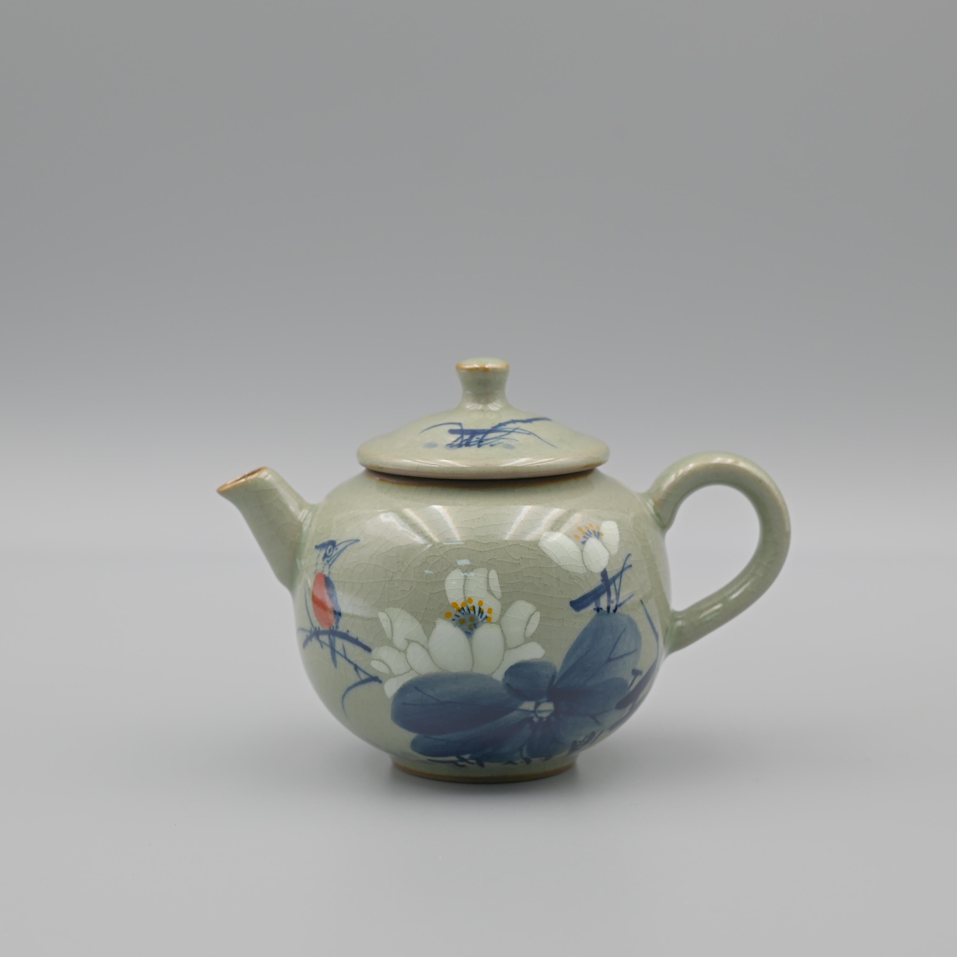 hand painted lotus blue white teapot – Jingdezhen Wood-Fired Kiln Old Clay Handmade Lotus Blue and by Kungfuyang