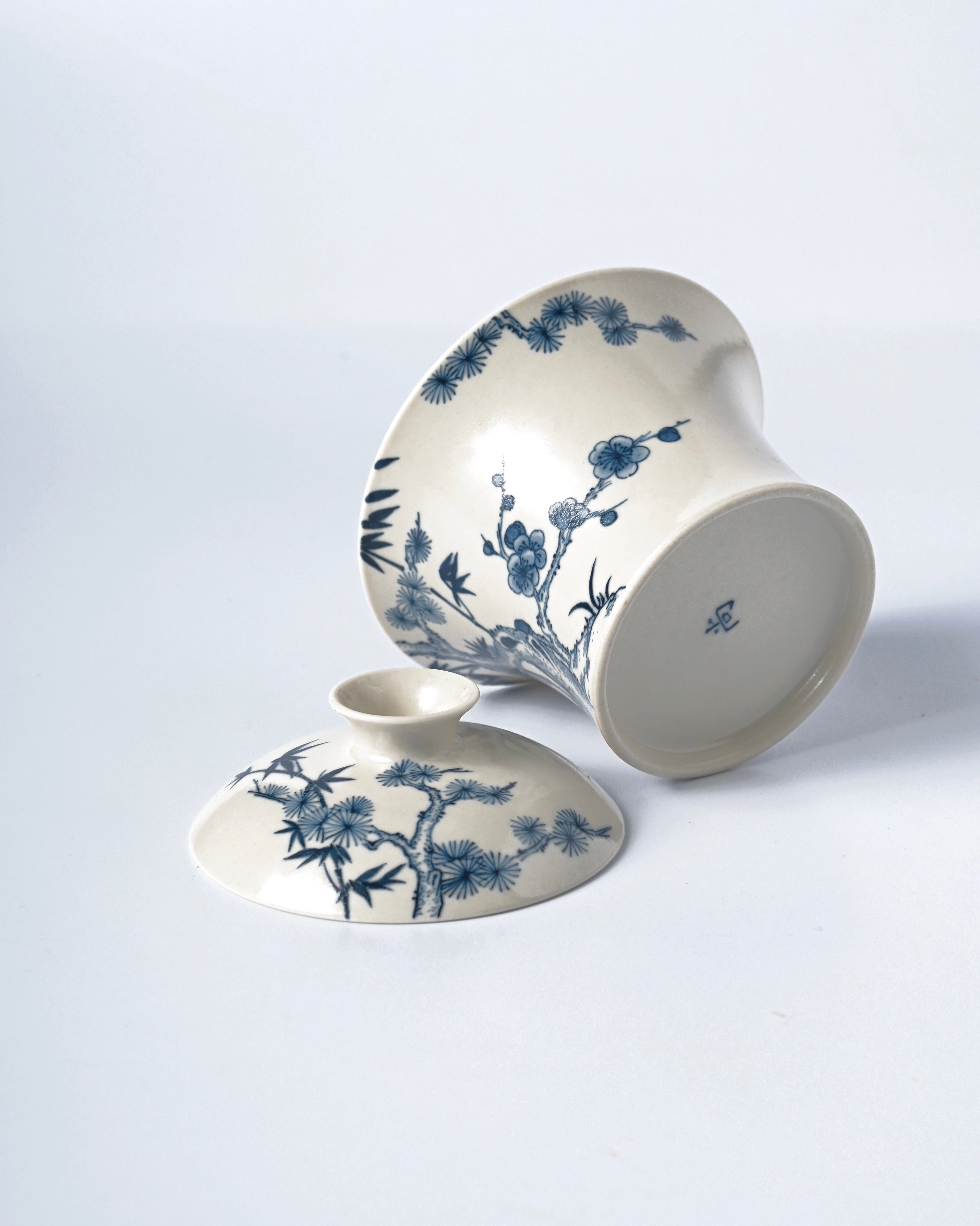 hand painted pine bamboo plum gaiwan – Jingdezhen Underglaze Blue-and-White Fully Hand-Painted by Kungfuyang