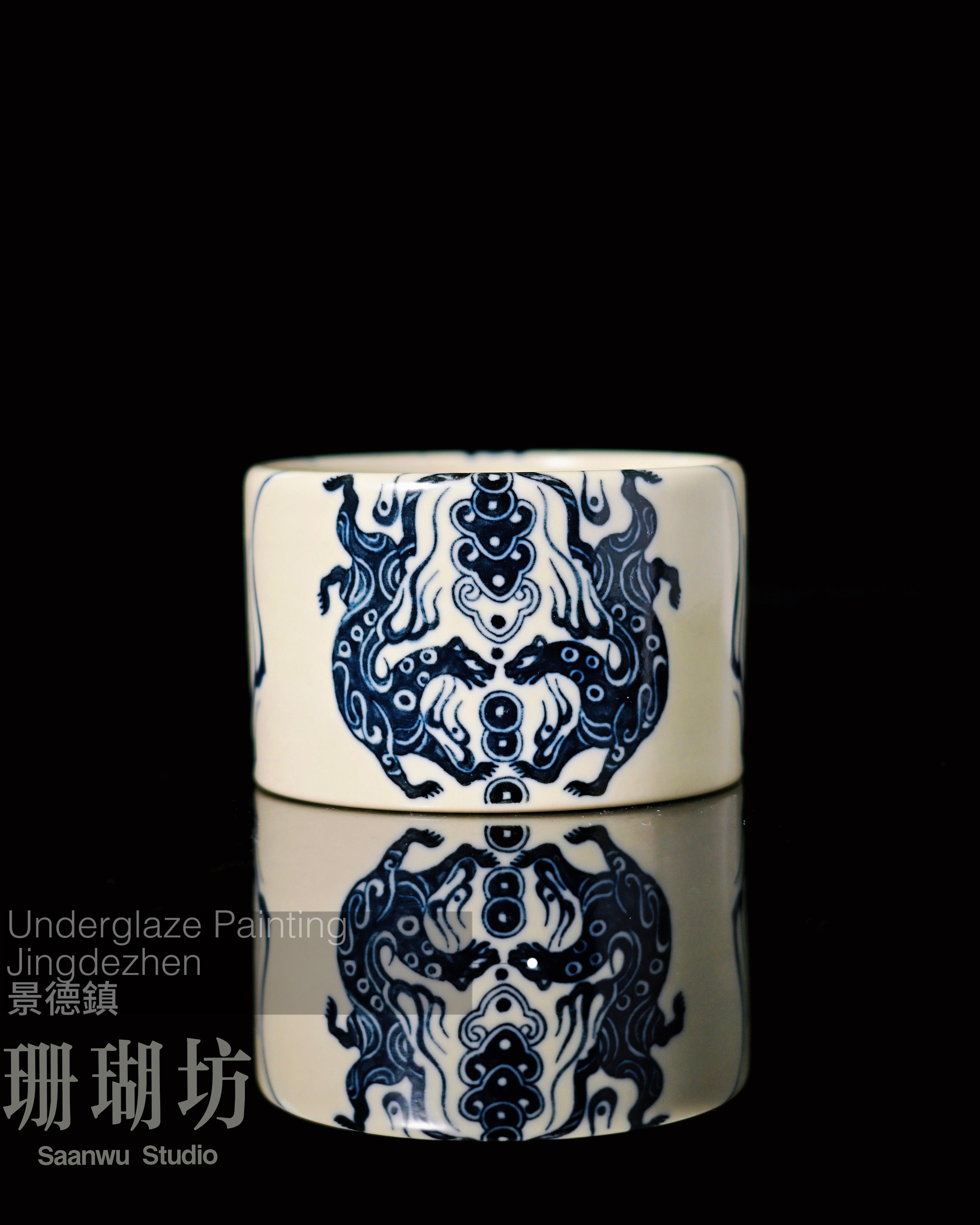 hand painted taoist spiritual tea bowl – Jingdezhen Hand-Painted Underglaze Blue-and-White Taoist by Kungfuyang