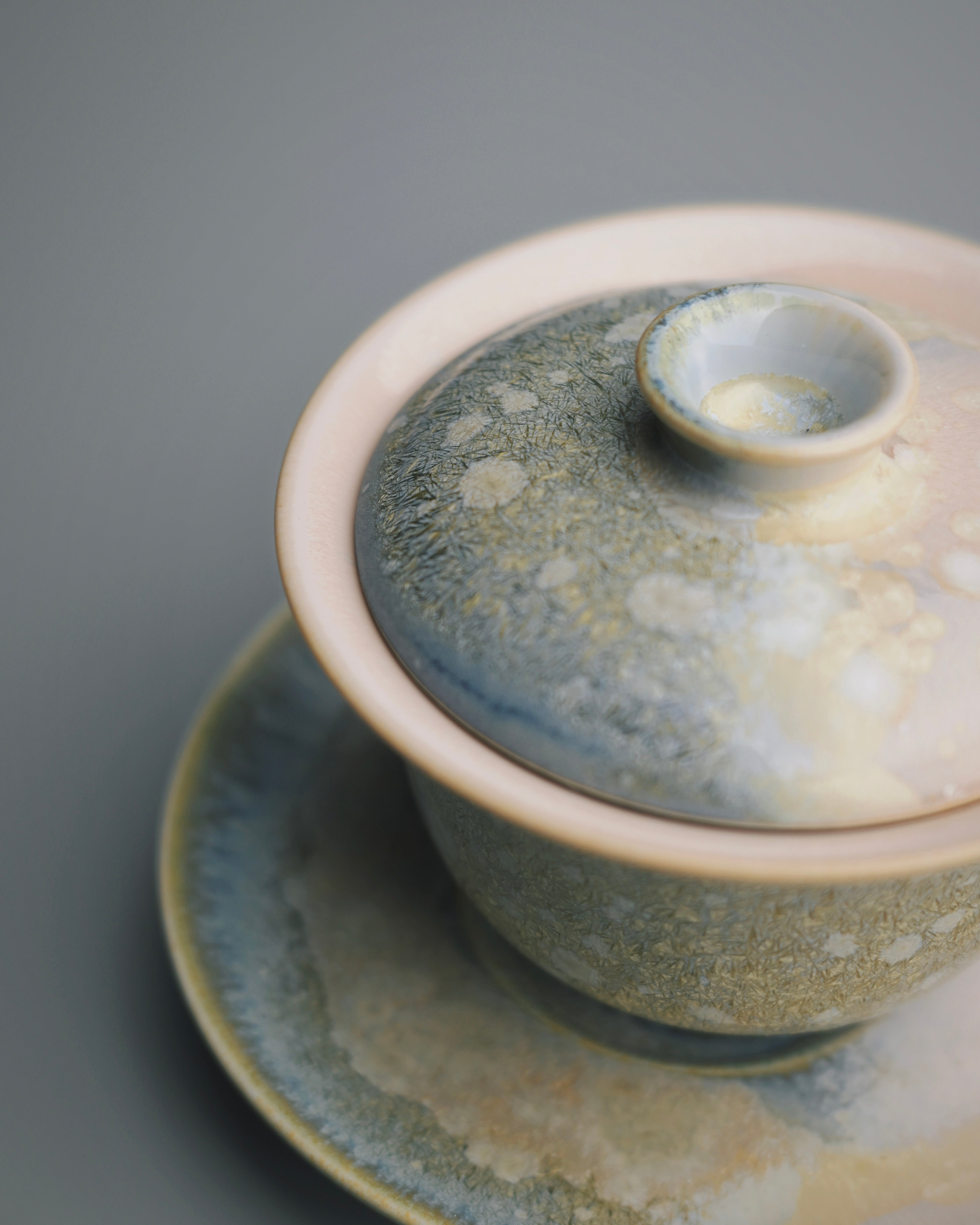 hand thown and wood fired ceramic – Kiln-Transformed Crystal Glaze Pine Needle Gaiwan by Kungfuyang
