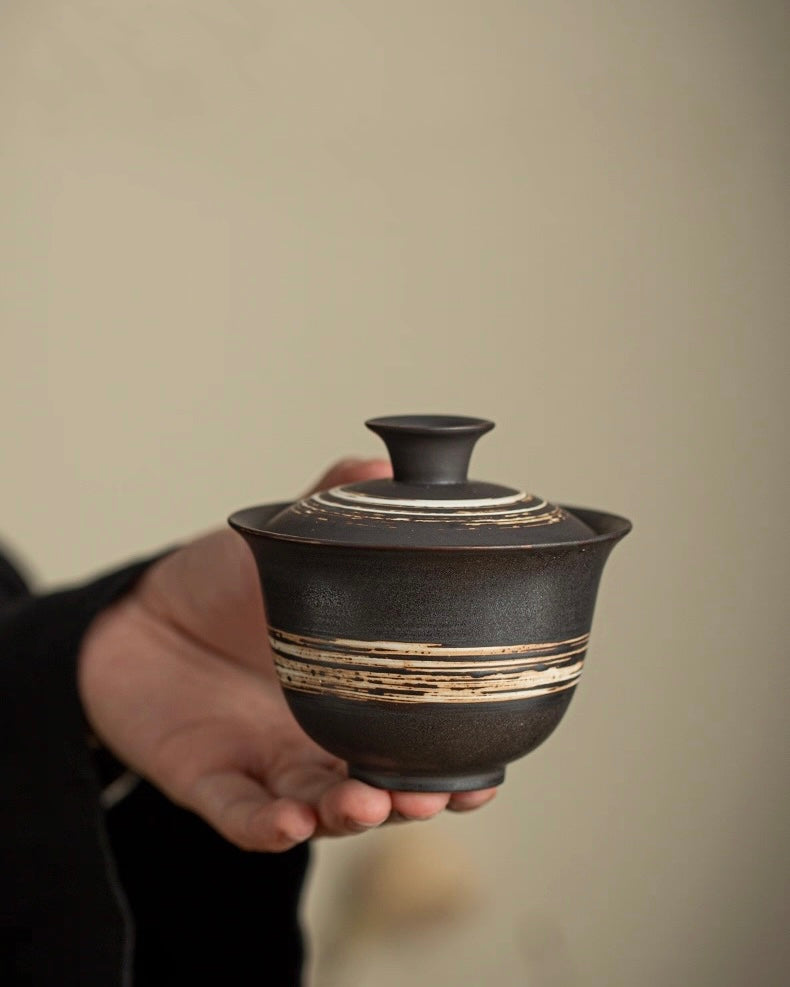 hand thrown tea ceremony bowl – Wabi-Sabi Handmade Black Clay Slipware Gaiwan by Kungfuyang
