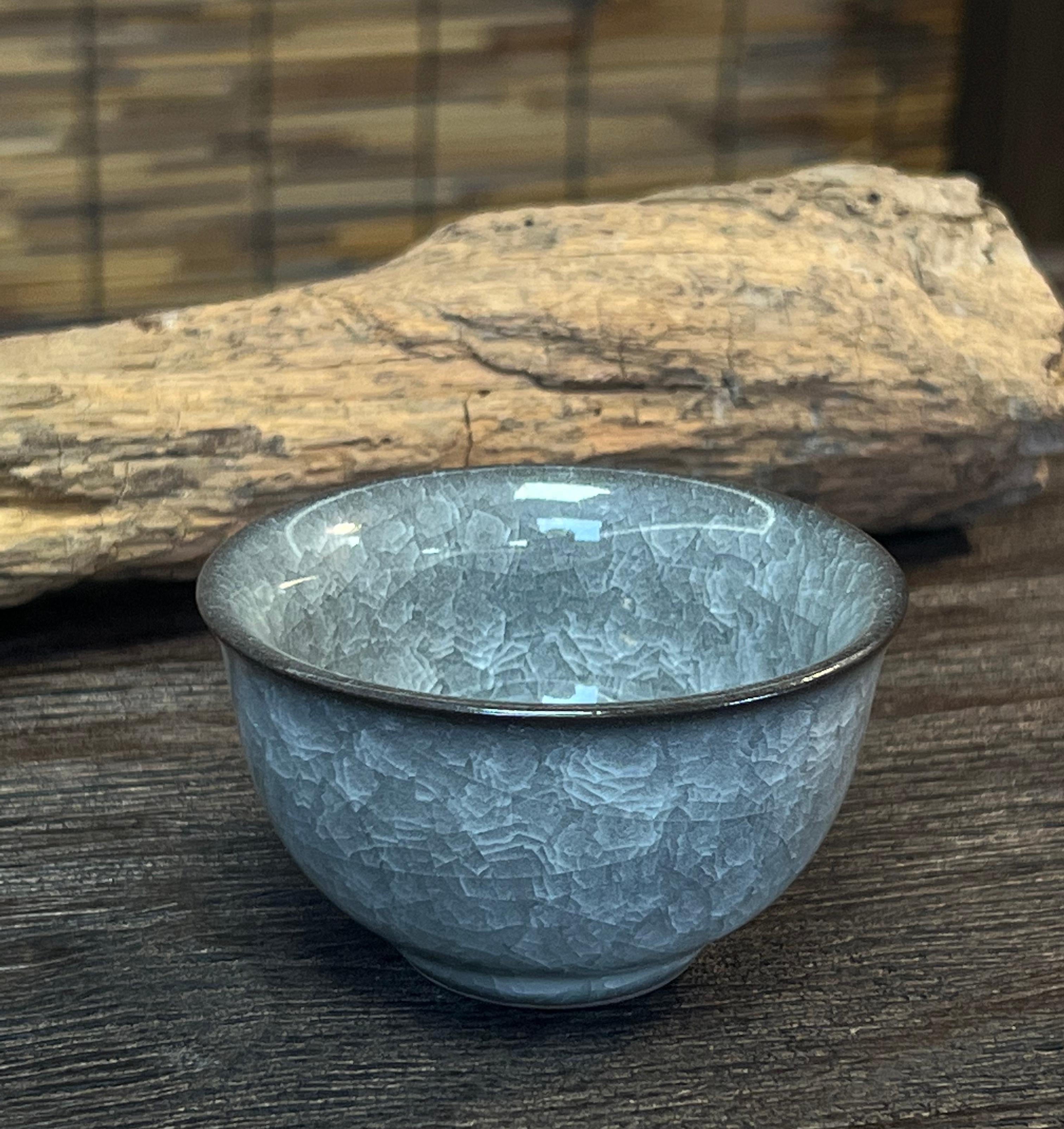hand thrown ya shou cup ice crackle – Longquan Celadon black ice-crack pattern Teacup by Kungfuyang