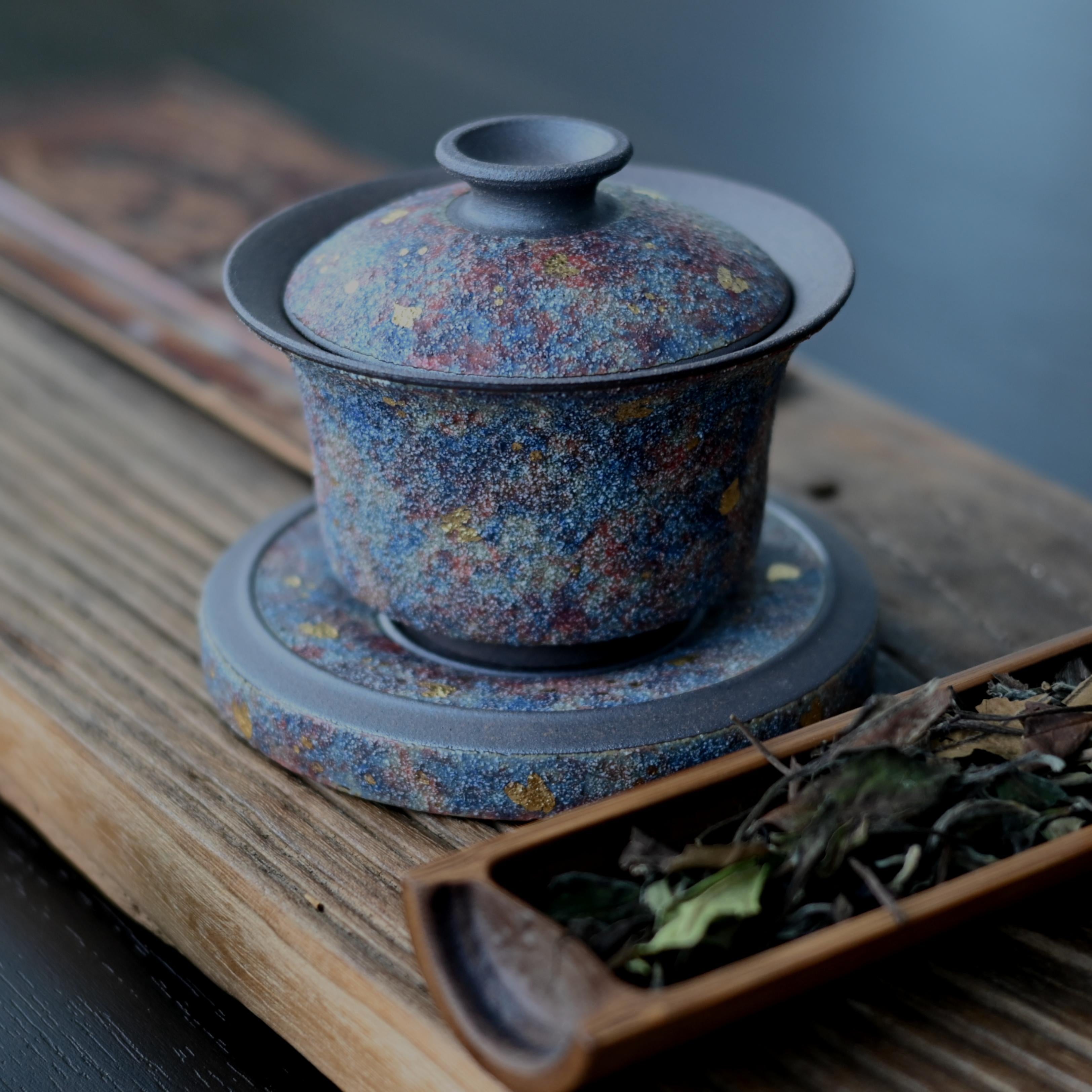 hand thrown yixing purple clay gaiwan set – Purple Clay Conbined with Rock Mineral Colorful Gold Detailing by Kungfuyang