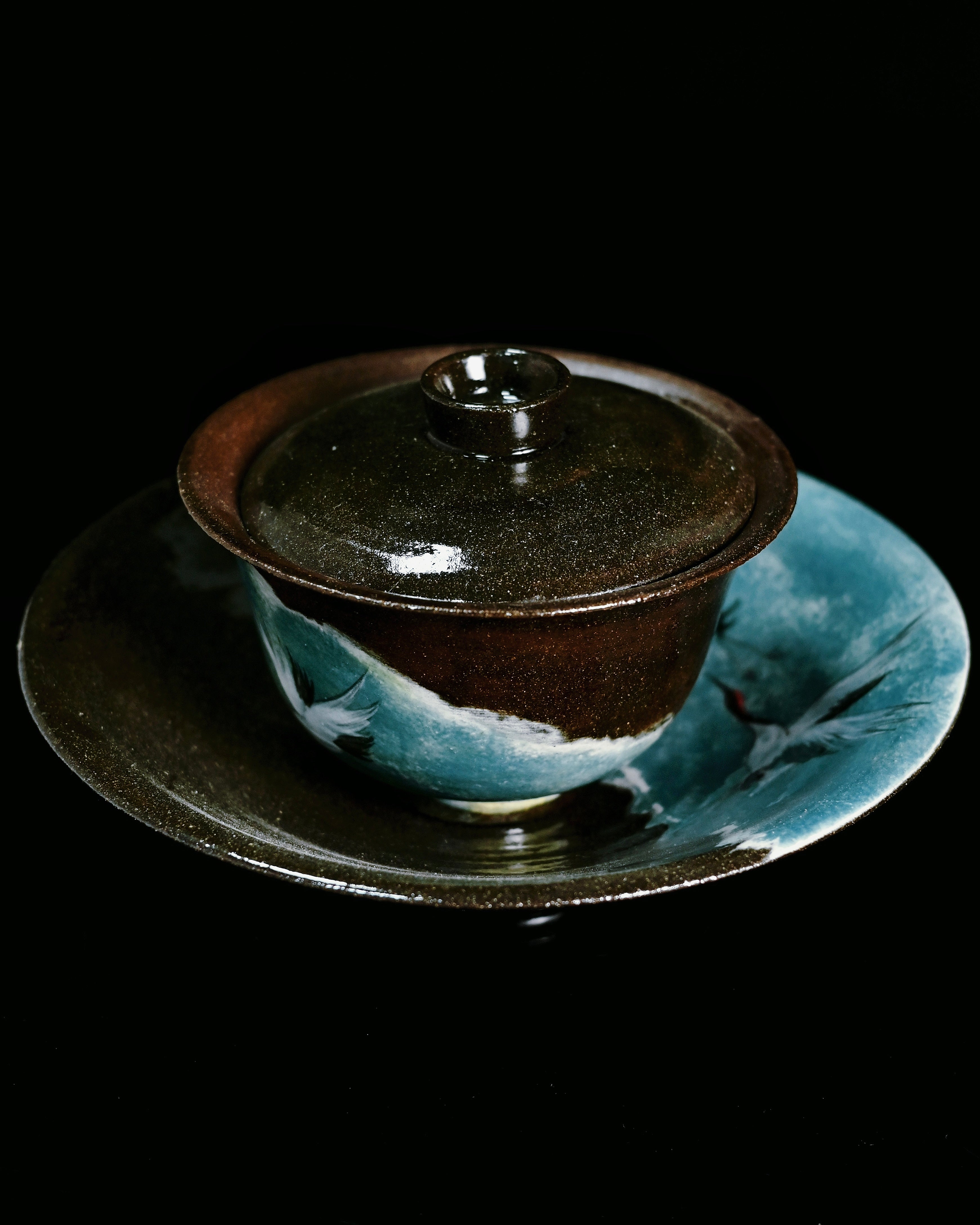 handcrafted clay gaiwan crane motif – Jingdezhen Hand-Painted Cranes Coarse Clay Gaiwan 120ml by Kungfuyang