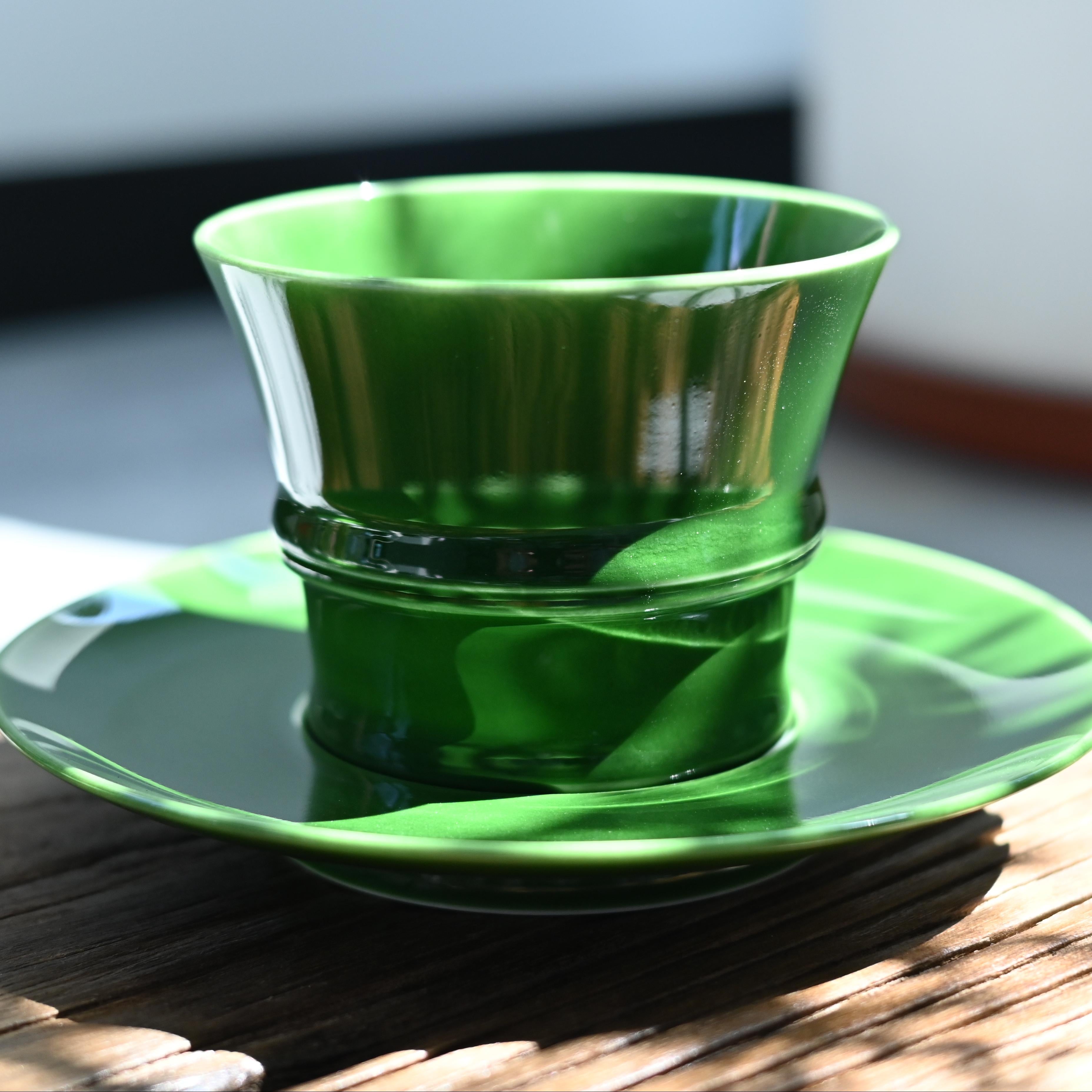 handcrafted coffee mug with saucer – Handcrafted Jade Green Bamboo Coffee / Teacup by Kungfuyang