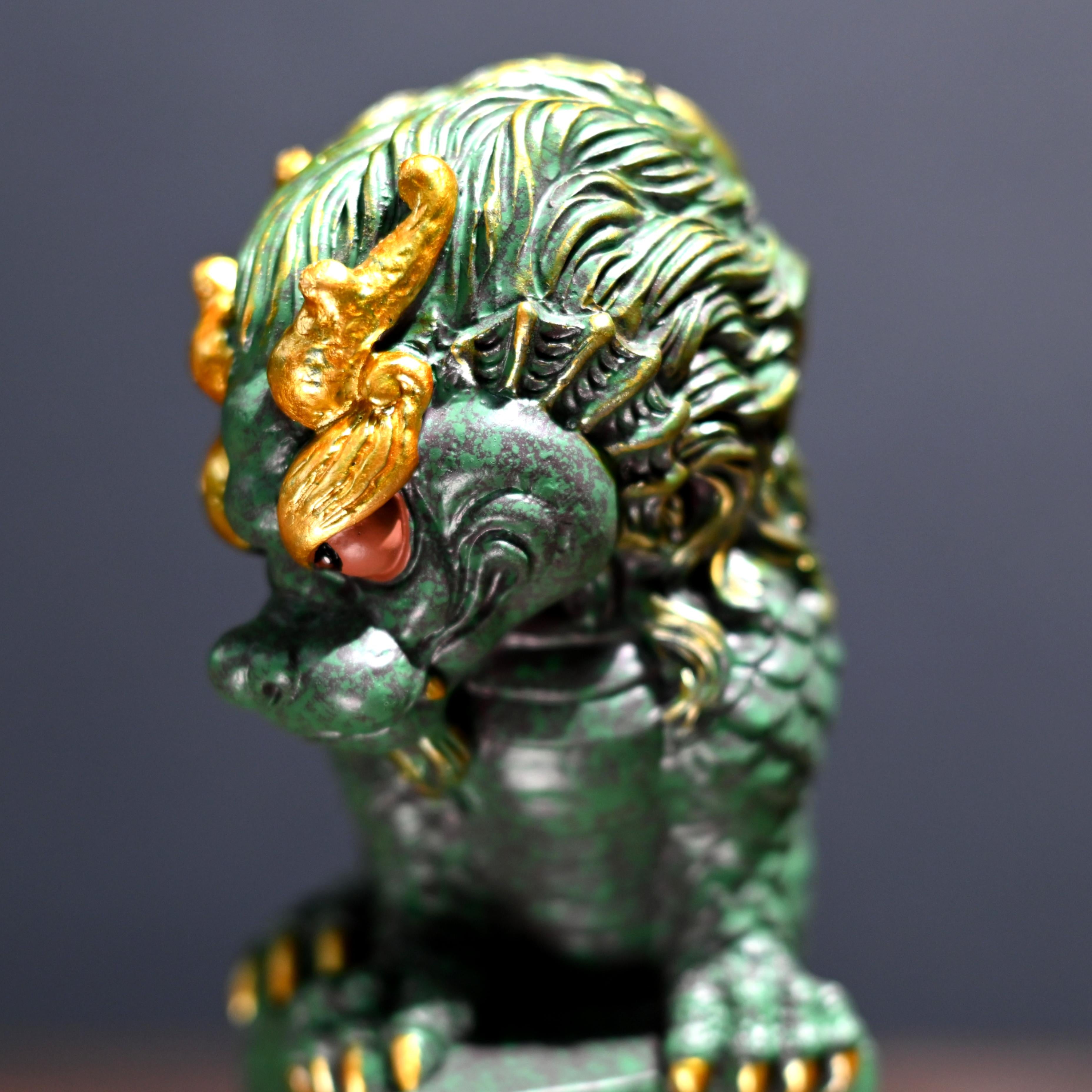 handcrafted dragon tea art gold highlights – Green Sandstone Winding Dragon Ornament Tea Pet by Kungfuyang