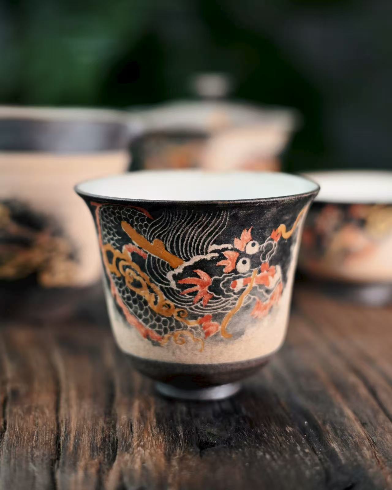 handcrafted flying dragon pattern press – Jingdezhen Hand-Carved and Hand Painted Dragon Teacup by Kungfuyang