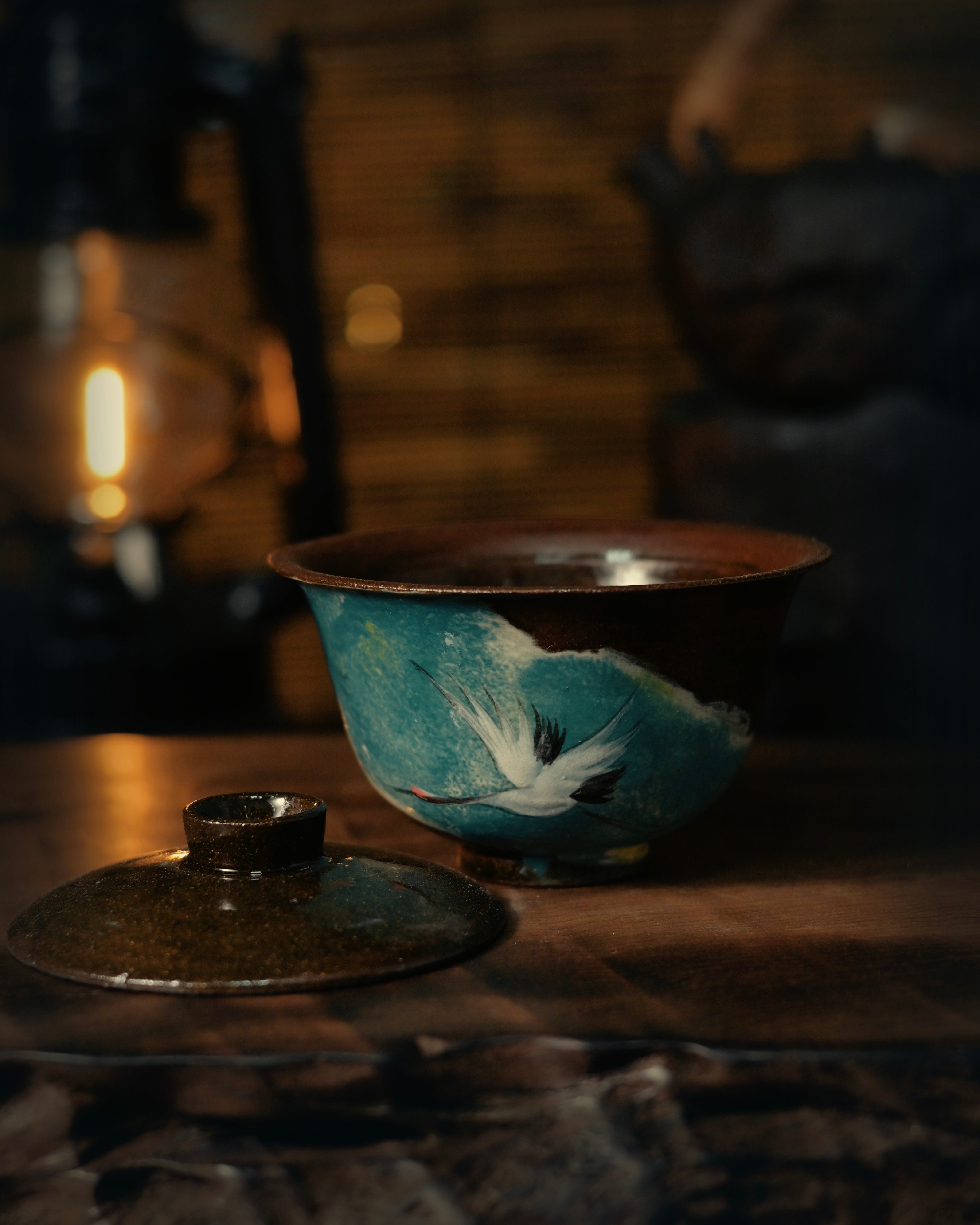 handcrafted tea ceremony gaiwan – Jingdezhen Hand-Painted Cranes Coarse Clay Gaiwan 120ml by Kungfuyang