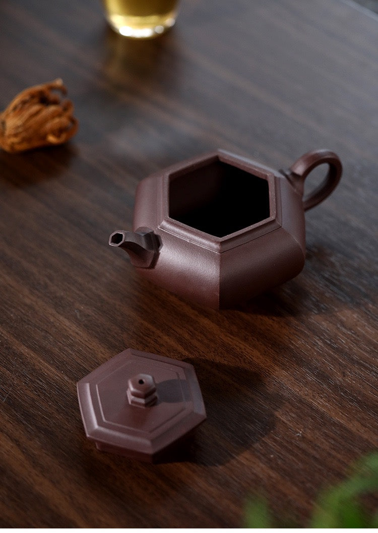 handcrafted yixing teapot – Yixing Purple Clay Teapot Handmade Hexagonal Kung Fu Teapot by Kungfuyang