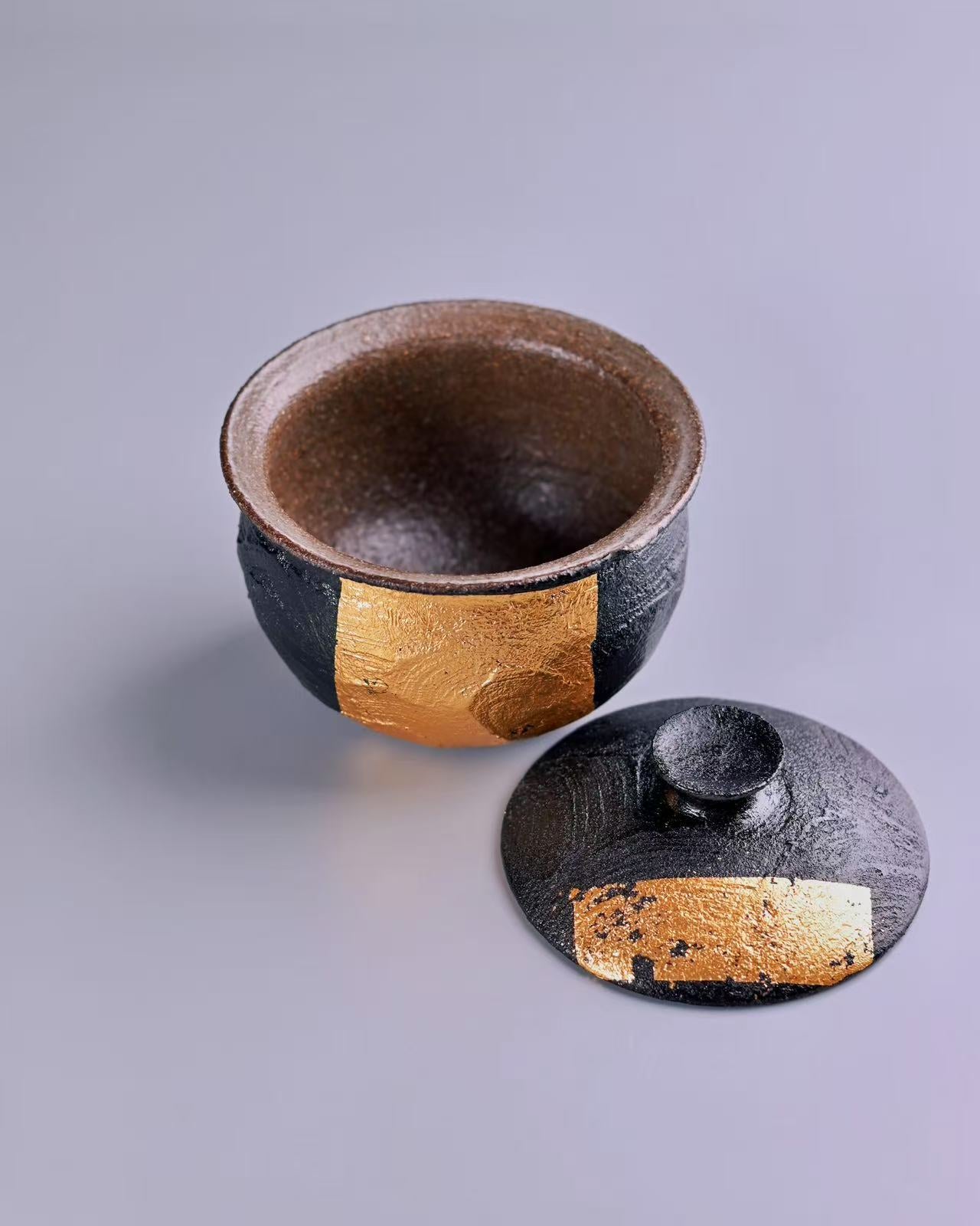 handcrafted zen style cermiac gaiwan – Wabi-Sabi Coarse Clay Gold Accented Gaiwan by Kungfuyang
