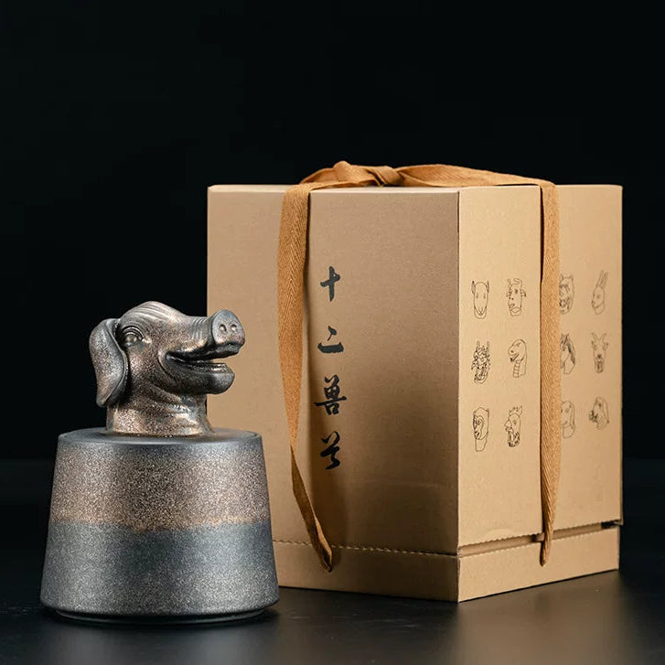 handcrafted zodiac tea canister 1000ml – Zodiac Animal Head Rustic Tea Canister 1000ml by Kungfuyang