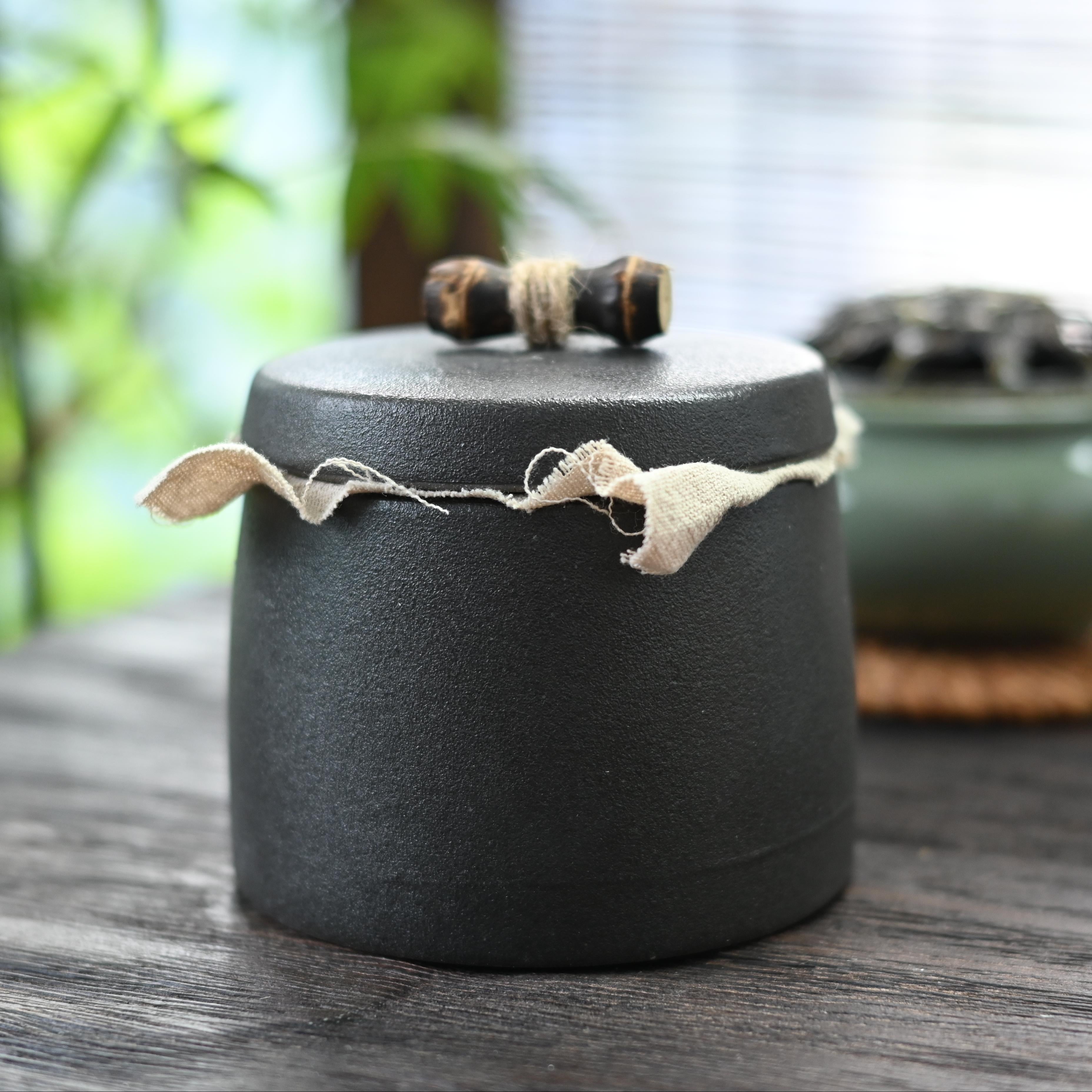 handmade clay tea set – Retro Japanese Style Small Size Coarse PotteryTea Canister by Kungfuyang