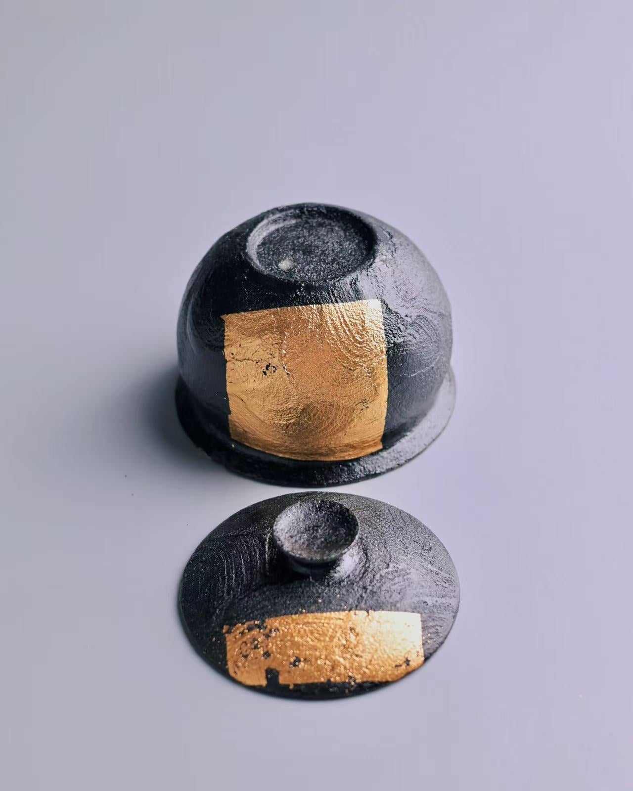 handmade gilded ceramic gaiwan – Wabi-Sabi Coarse Clay Gold Accented Gaiwan by Kungfuyang