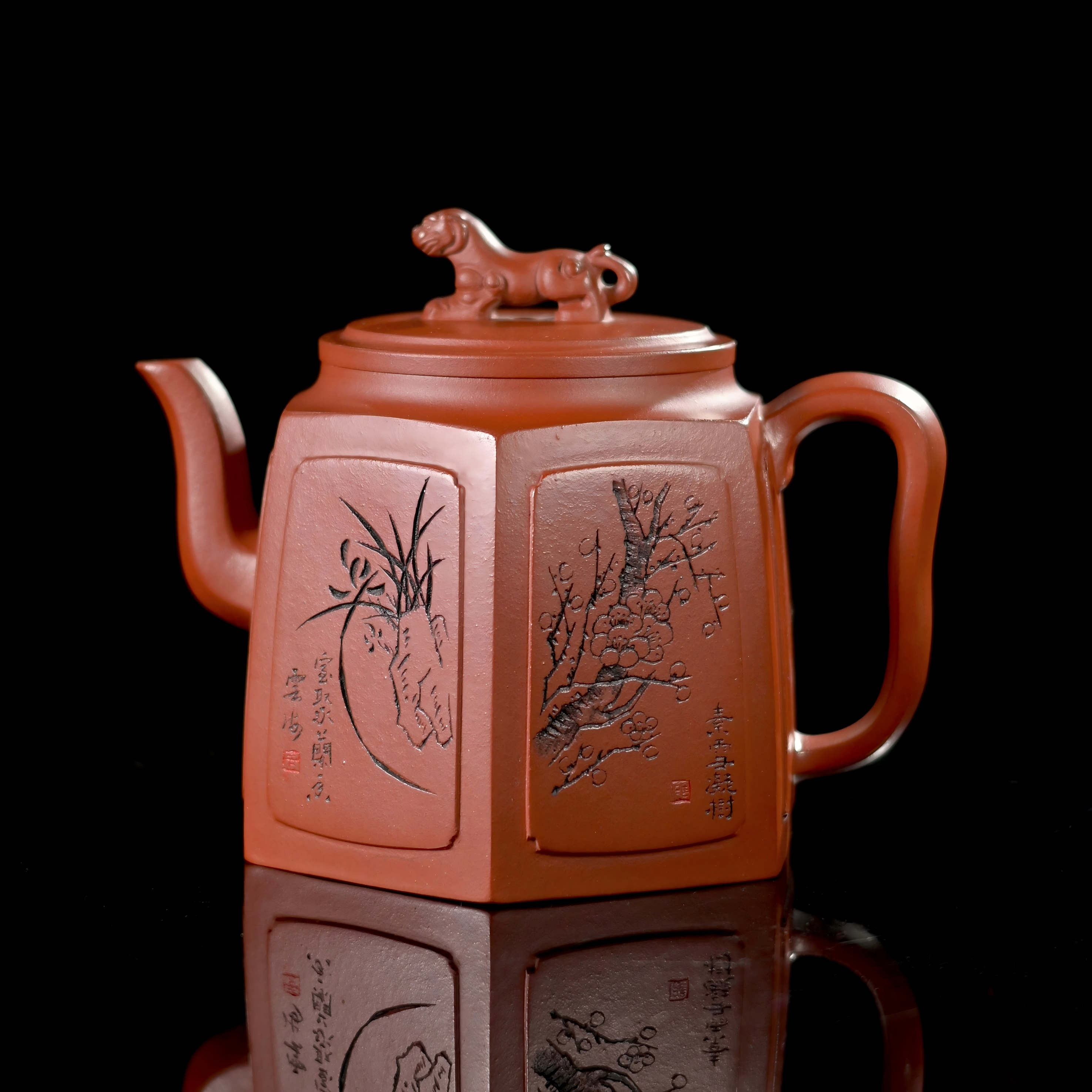 handmade yixing zisha hexagonal – Handmade Yixing Zisha Six-Sided Teapot – ‘‘Jaguar’’ Design by Kungfuyang
