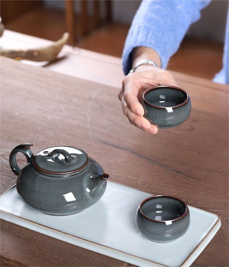 high iron content clay teapot – 3pcs in 1 Handmade Ge kiln Celadon Iron Clay Tea Set by Kungfuyang