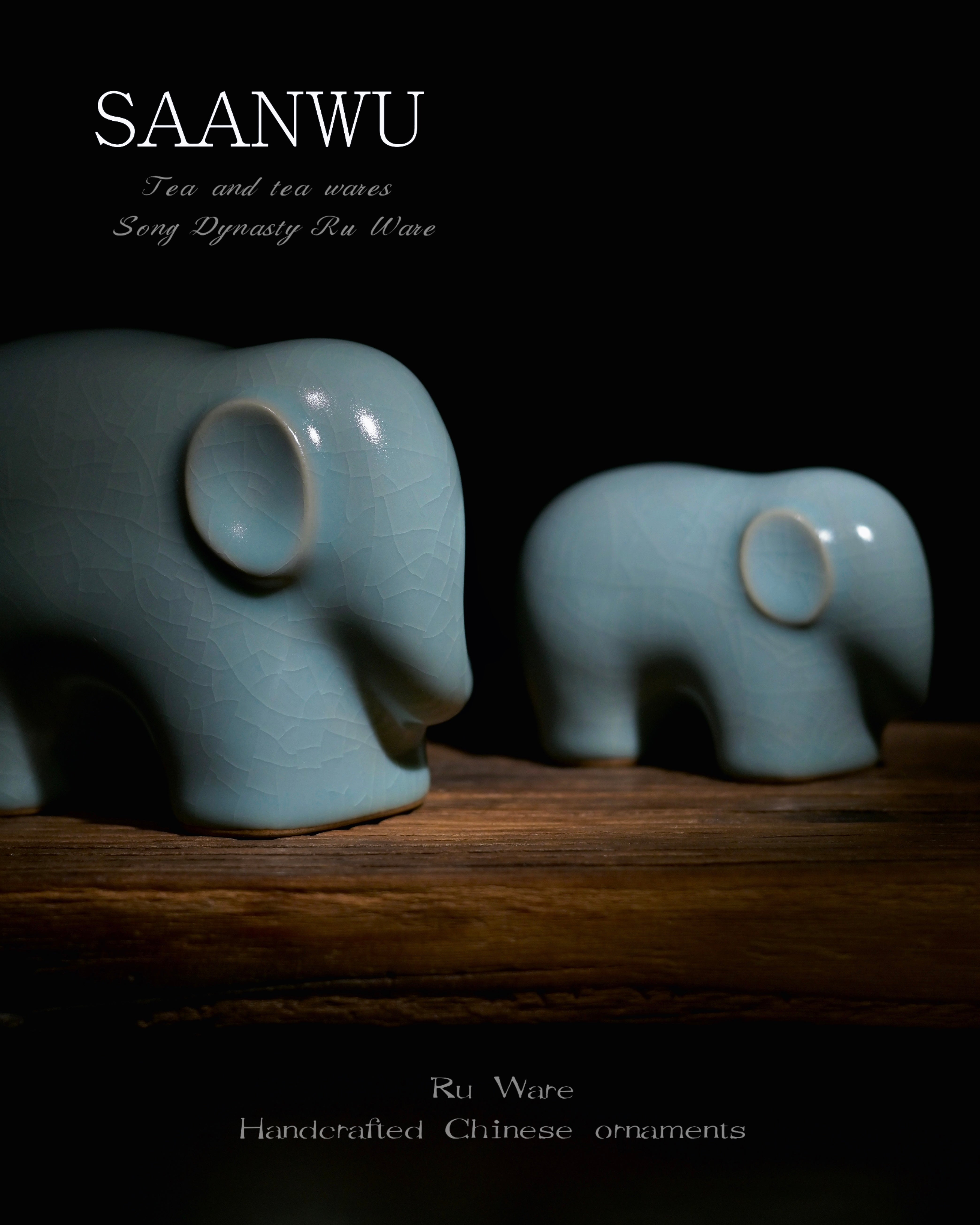 housewarming craft gift ru porcelain – Ru Ware Celadon Glaze Tea Pet Porcelain Elephant Ornament by Kungfuyang