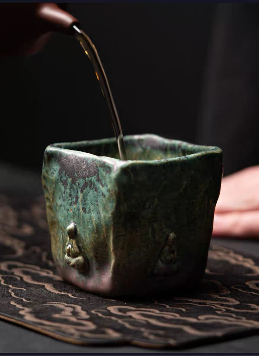 japanese bizen yaki ceramic teacup – Handmade Dunhuang Memory Buddha Bronze Glaze Porcelain Teacup by Kungfuyang