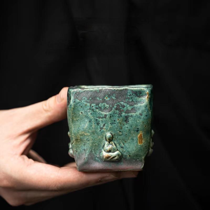 japanese bizen yaki teacup – Handmade Dunhuang Memory Buddha Bronze Glaze Porcelain Teacup by Kungfuyang