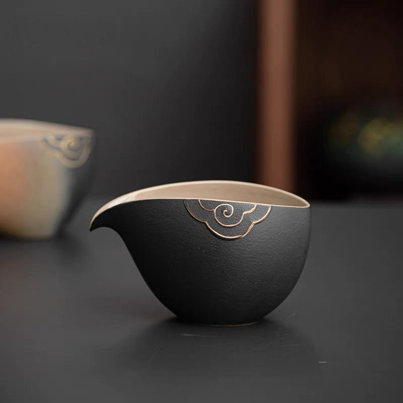 japanese ceramic tea holder – Wabi-sabi Style Rustic Clay Tea Pitcher / Fairness Cup (Gong by Kungfuyang
