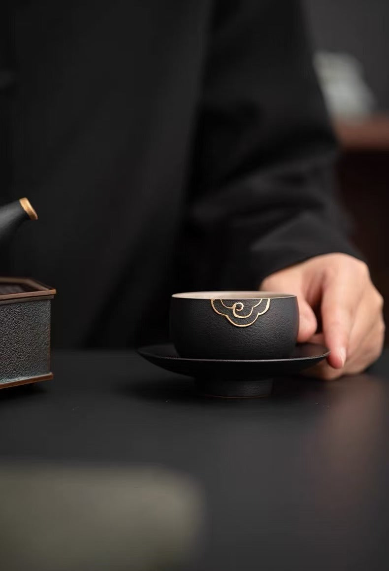 japanese ceramic teacup with saucer – Wabi-sabi Style Rustic Clay Teacup with Coaster by Kungfuyang