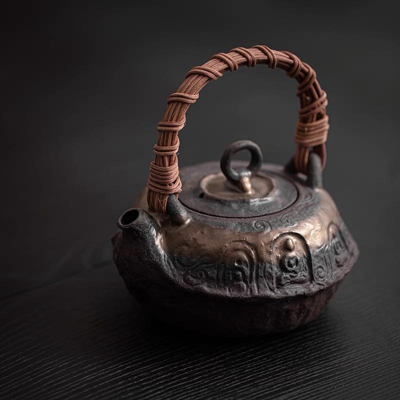 japanese retro pottery – Wabi-sabi Style Rustic Clay Retro Handle Teapot and Alcohol by Kungfuyang
