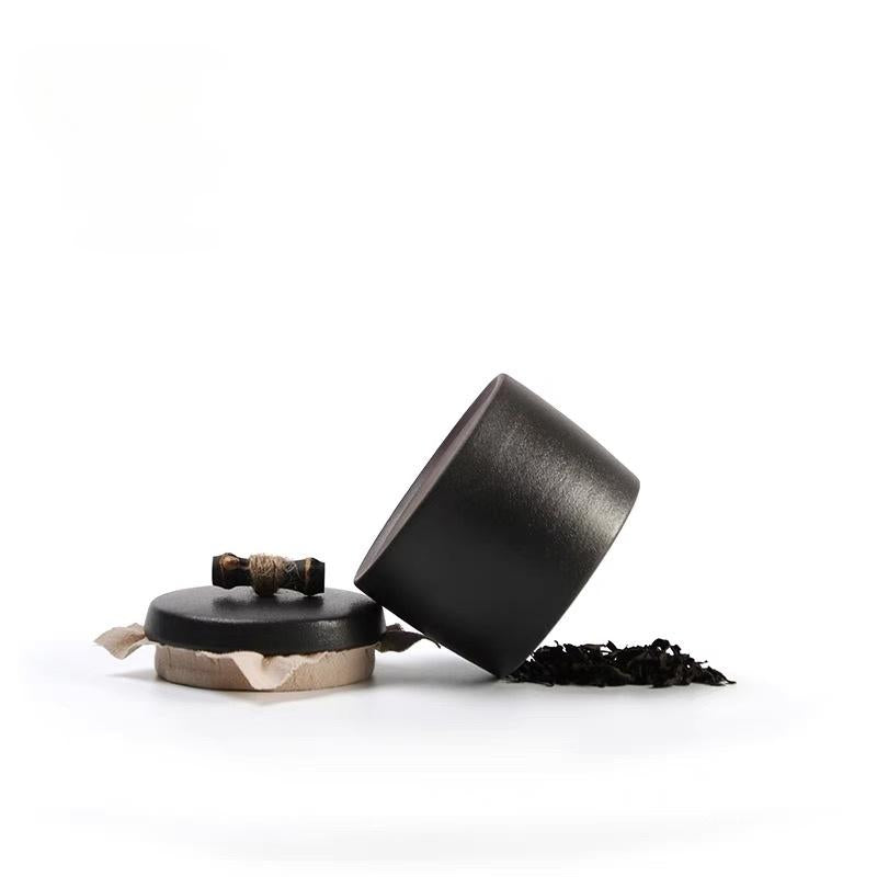japanese style ceramic tea jar – Retro Japanese Style Small Size Coarse PotteryTea Canister by Kungfuyang