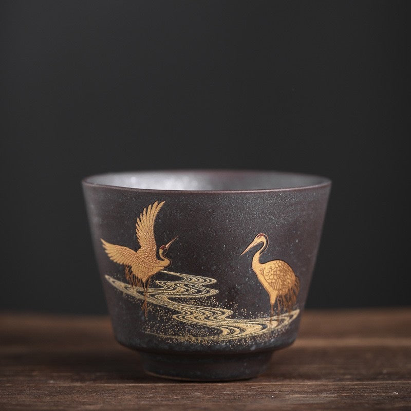 japanese style hand painted cranes ceramic – Jingdezhen Handmade Vintage Gilded Double Crane Gaiwan by Kungfuyang
