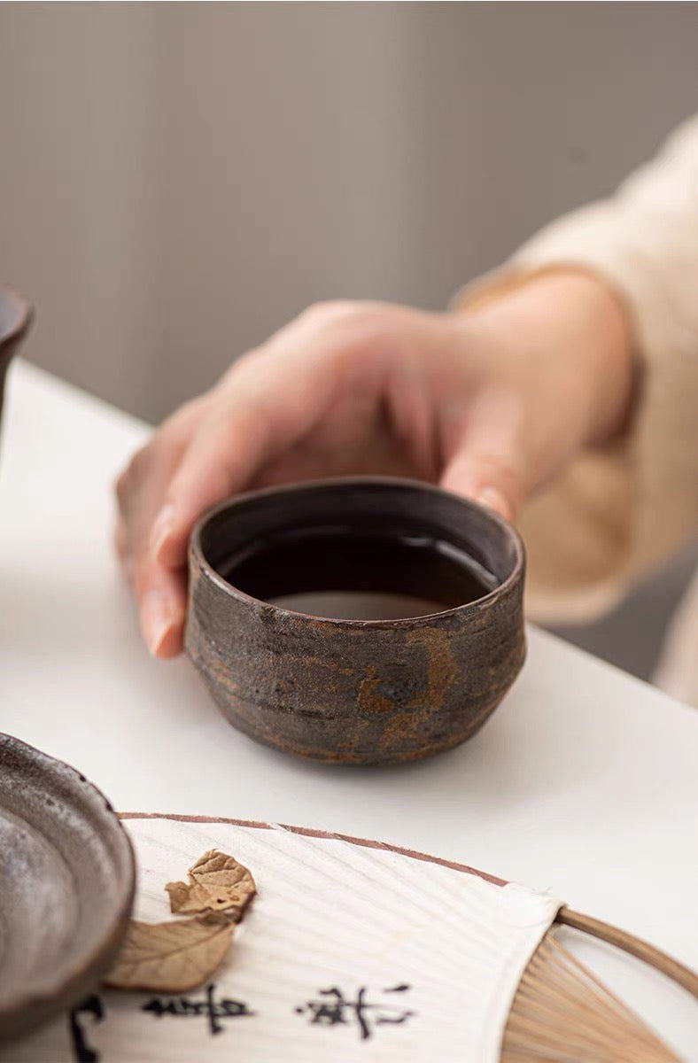 japanese style unglazed cup – Wabi-Sabi Handcrafted Wood-Fired Coarse Clay Host Teacup by Kungfuyang