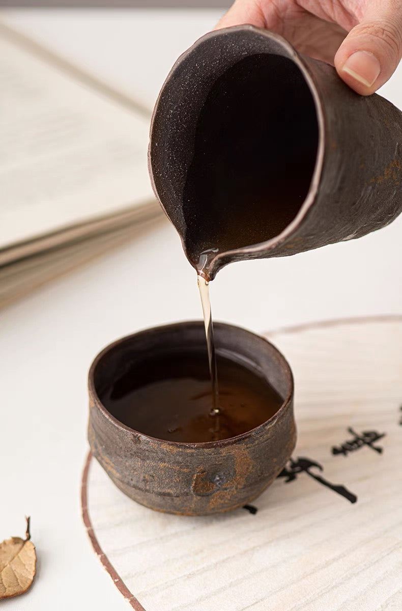japanese teacup unglazed – Wabi-Sabi Handcrafted Wood-Fired Coarse Clay Host Teacup by Kungfuyang