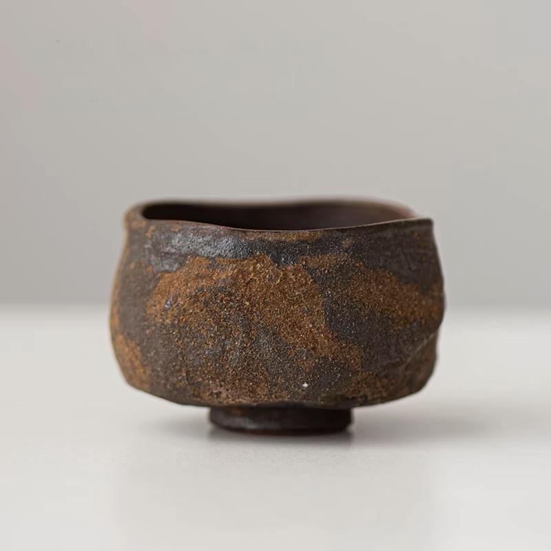 japanese vintage ceramic cup – Wabi-Sabi Handcrafted Wood-Fired Coarse Clay Host Teacup by Kungfuyang