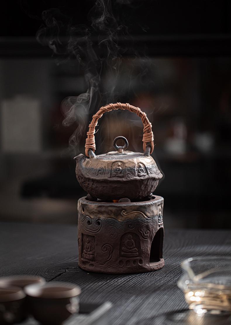 japanese wabisabi chado tea set – Wabi-sabi Style Rustic Clay Retro Handle Teapot and Alcohol by Kungfuyang