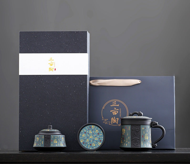 jianshui clay tea set – Purple Clay Royal Lotus Patterned Teacup +Tea Can by Kungfuyang