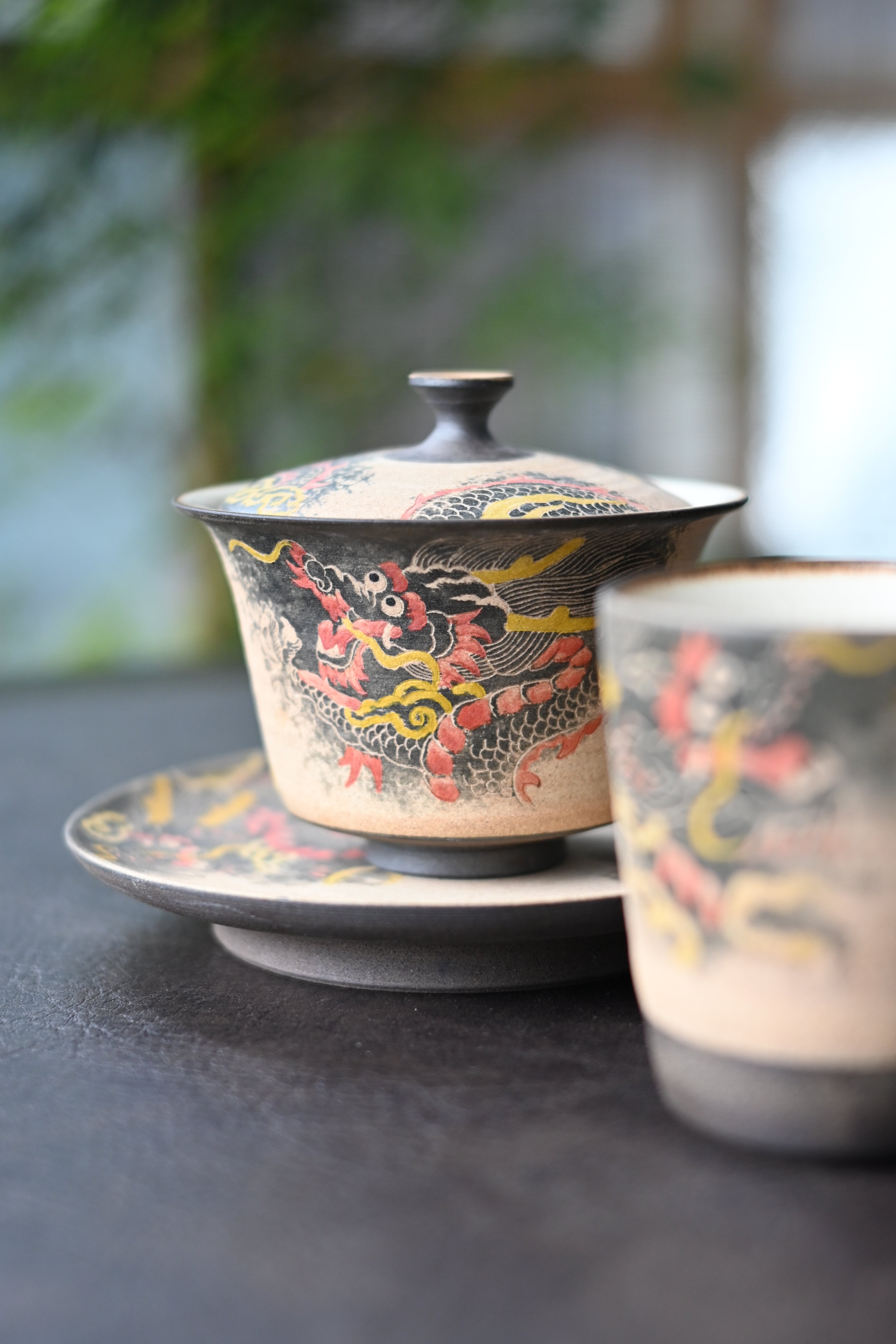 jingdezhen antique tea set – Jingdezhen Hand-carved and Hand-Painted Dragon Clay Gaiwan by Kungfuyang