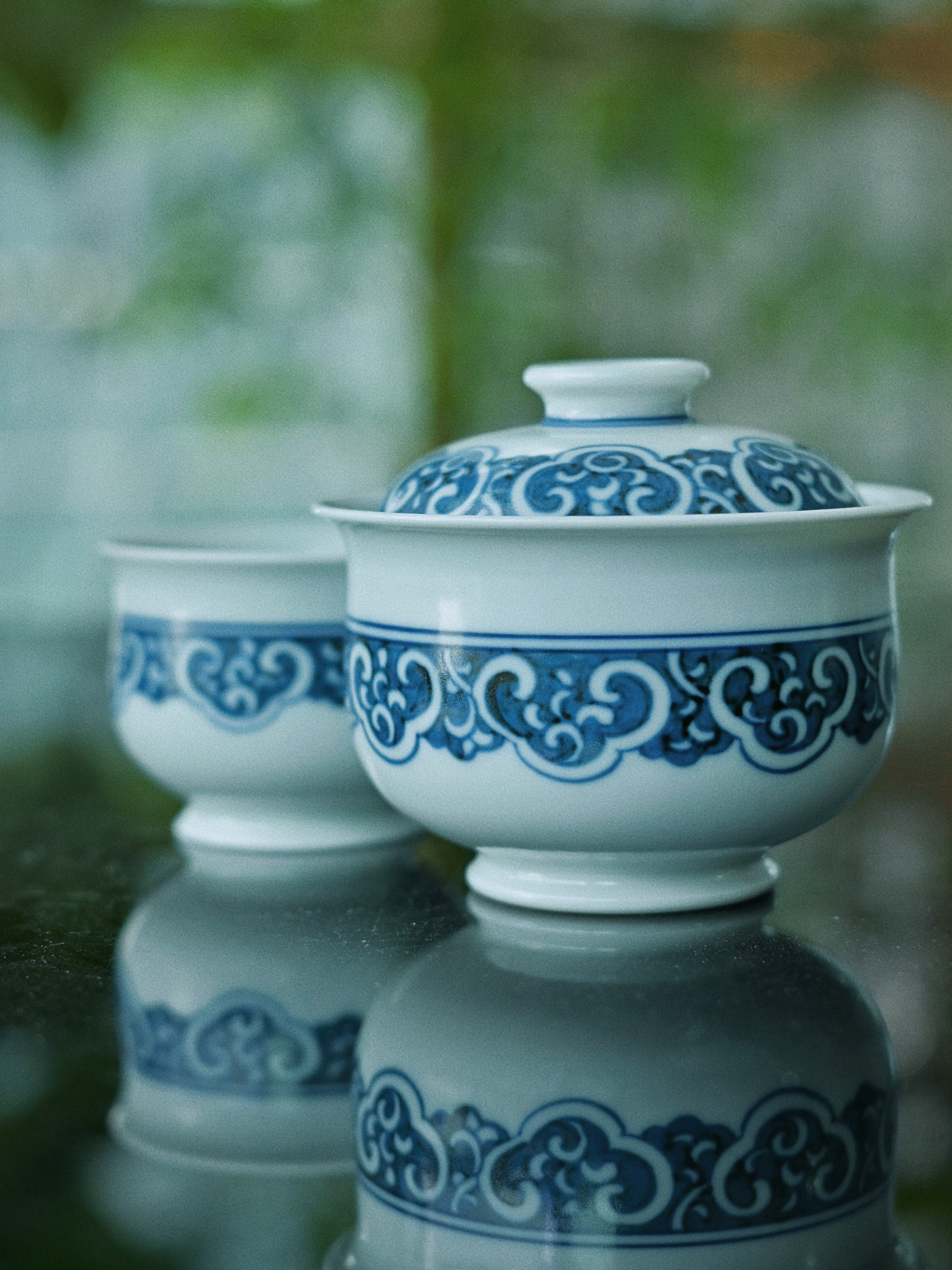 jingdezhen baoxiang pattern under glaze – Jingdezhen Imperial Blue-and-White Ruyi Gaiwan Set by Kungfuyang