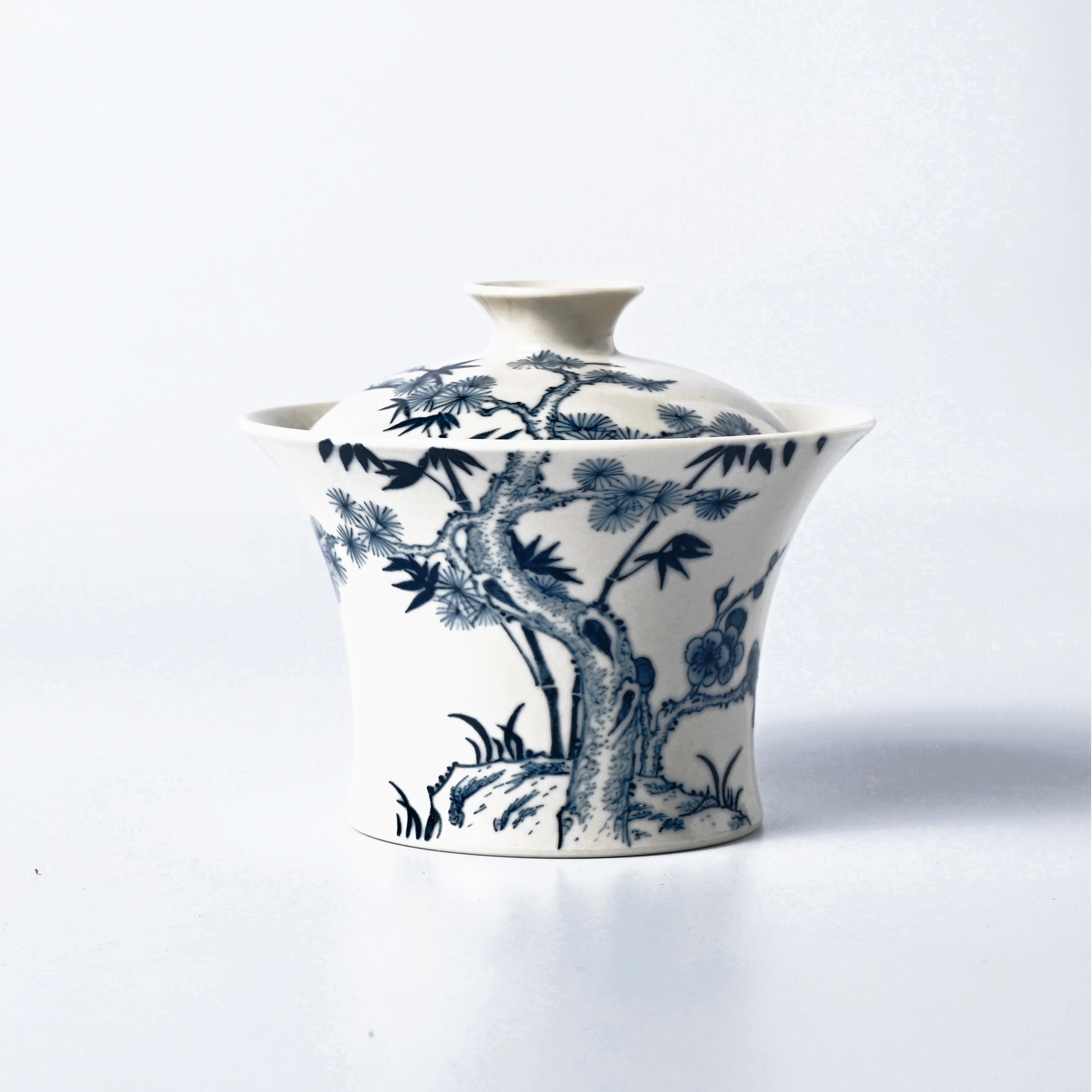 jingdezhen blue and white horseshoe gaiwan – Jingdezhen Underglaze Blue-and-White Fully Hand-Painted by Kungfuyang