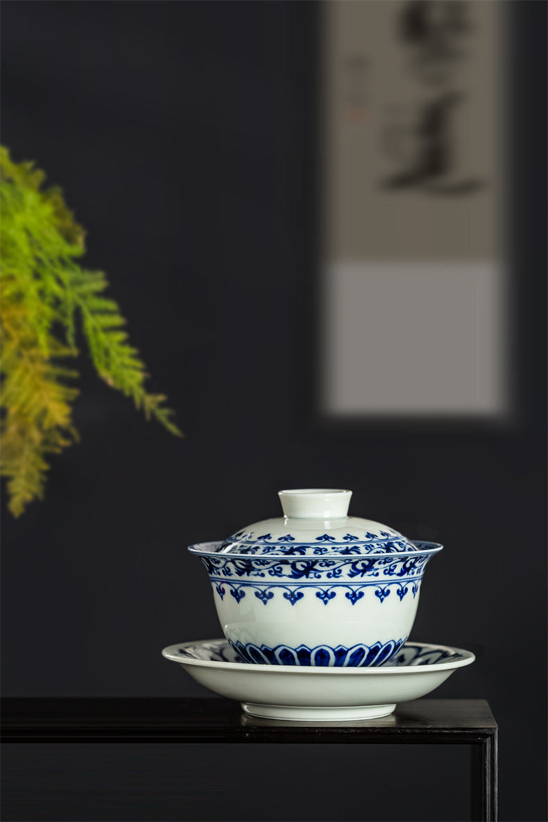 jingdezhen blue and white porcelain gaiwan – Hand-Painted Jingdezhen Blue and White Ceramic Tea Bowl by Kungfuyang