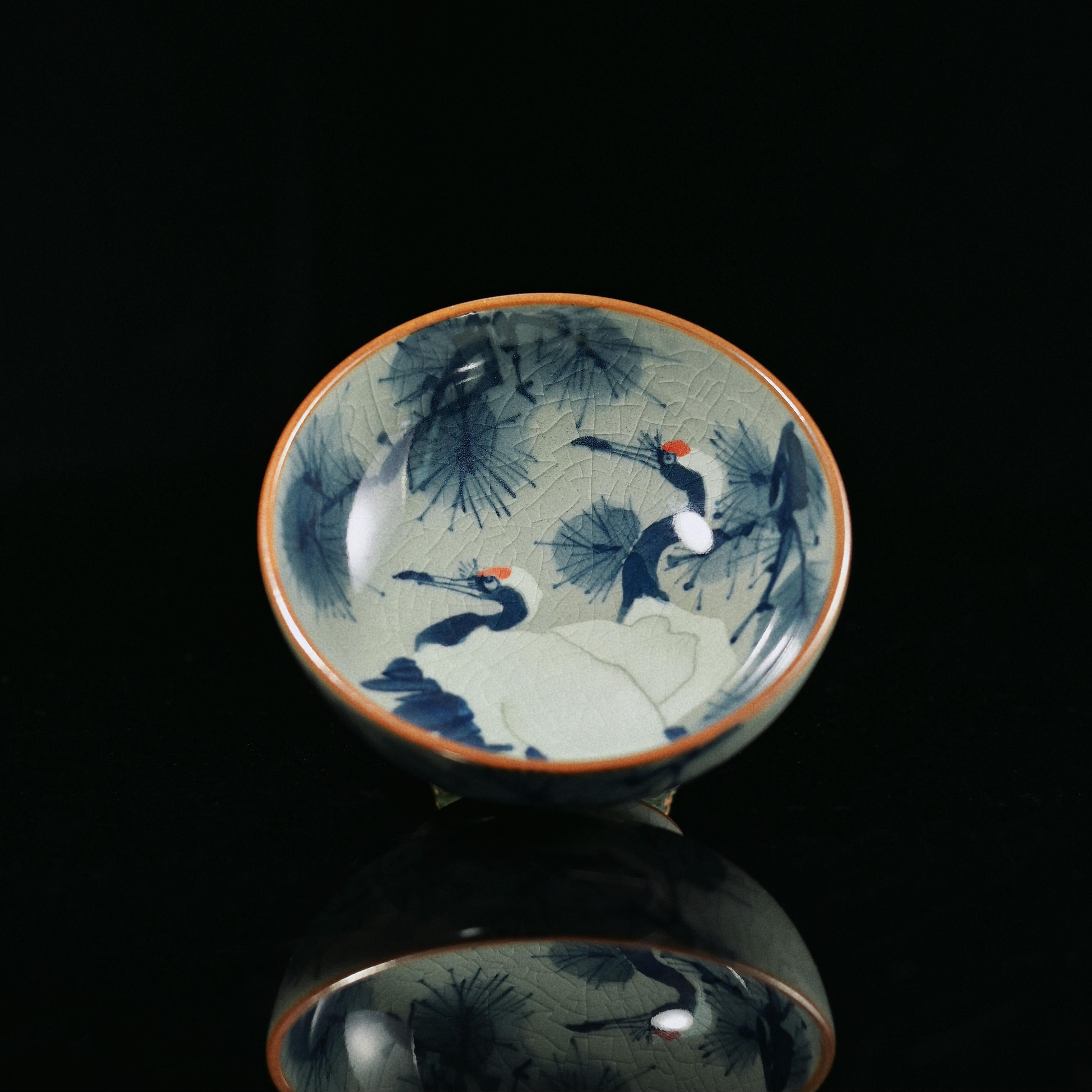 jingdezhen ceramic underglaze painting – Jingdezhen Hand-Painted Underglaze Pine and Crane Pu-erh by Kungfuyang