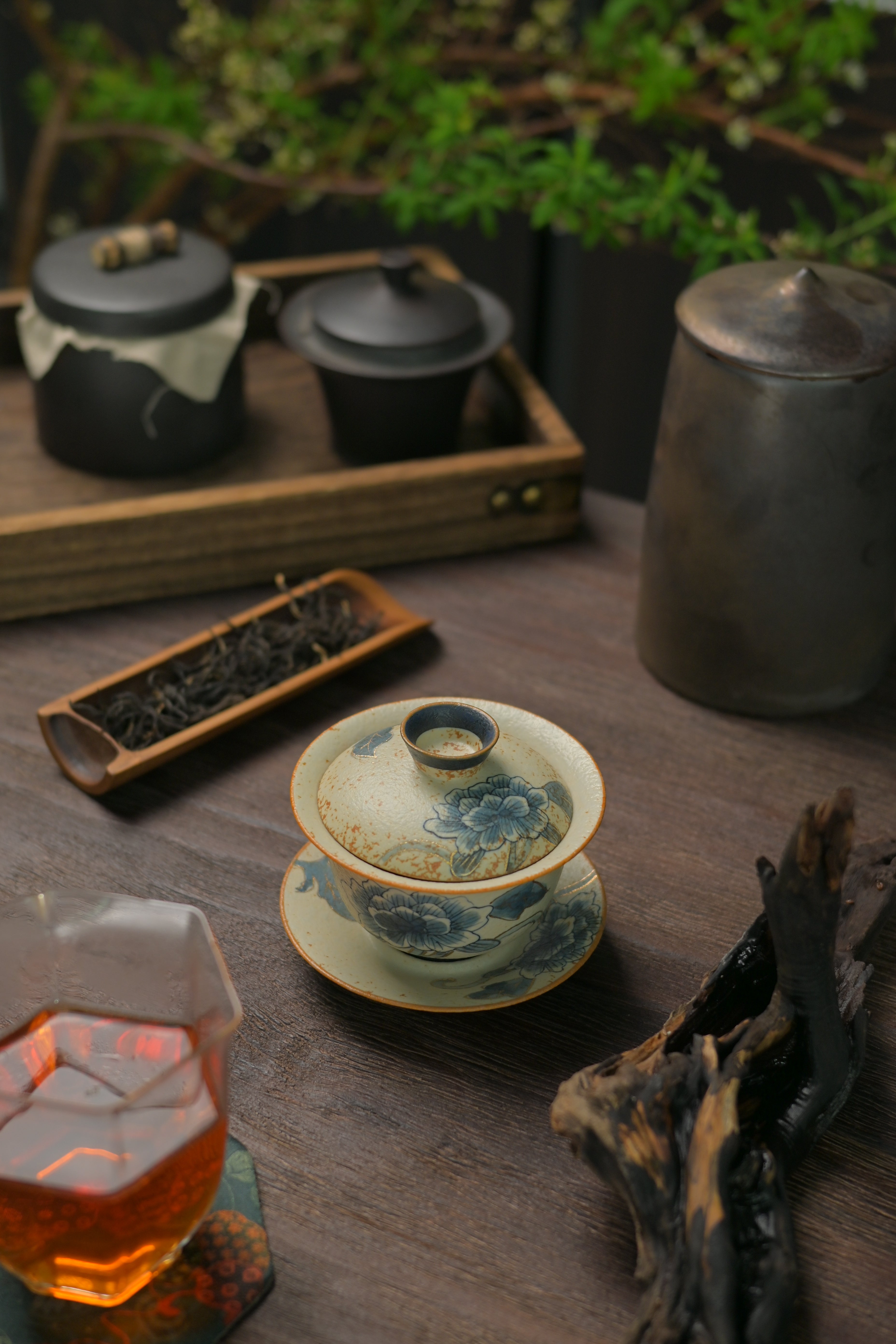 jingdezhen ceramics tea set – Old Clay Blue-and-White Volcanic Stone Style Caramel Glaze by Kungfuyang