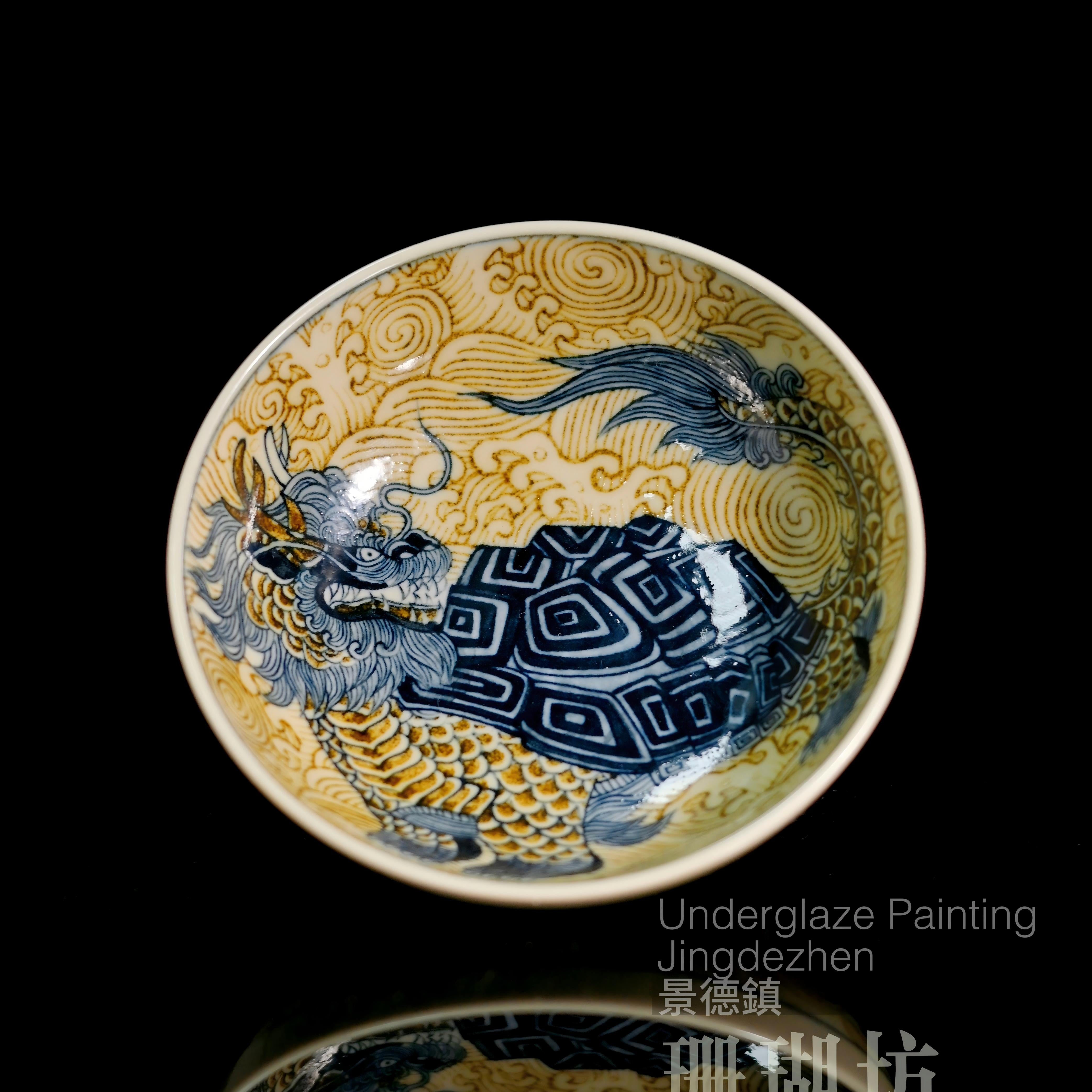 jingdezhen dragon turtle puerh cup – Jingdezhen Hand-Painted Underglaze Golden Dragon-Turtle Pu-erh by Kungfuyang