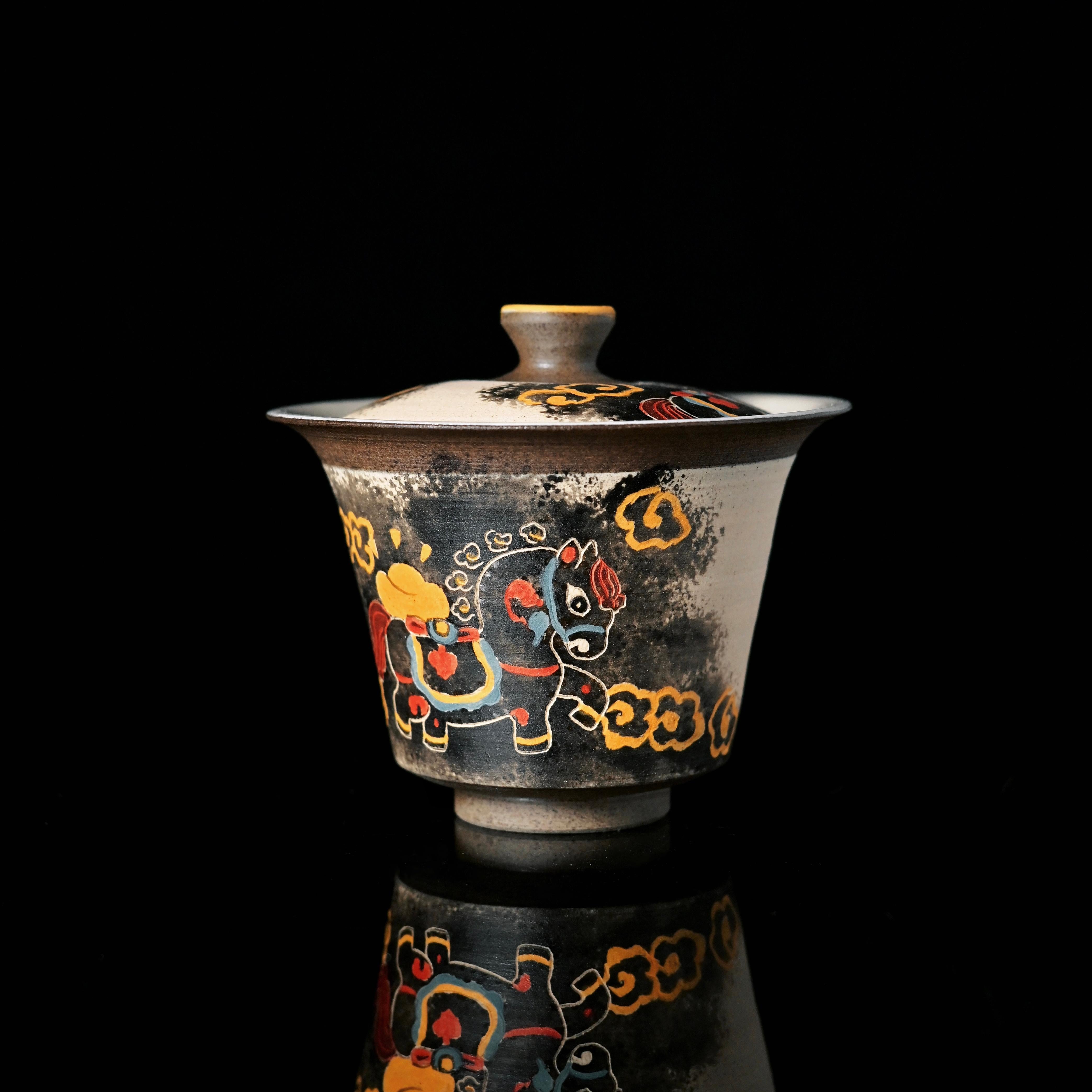 jingdezhen hand painted bowl – Jingdezhen Chinese Ink Wash Style Pony Gaiwan 130ml by Kungfuyang