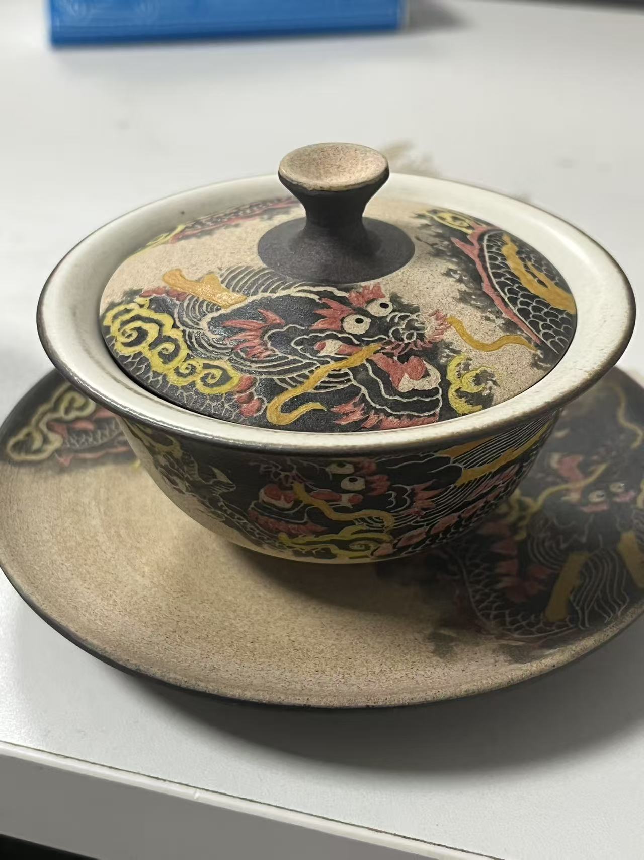 jingdezhen hand painted ceramic dragon – Jingdezhen Hand-carved and Hand-Painted Dragon Clay Gaiwan by Kungfuyang, view 8-2