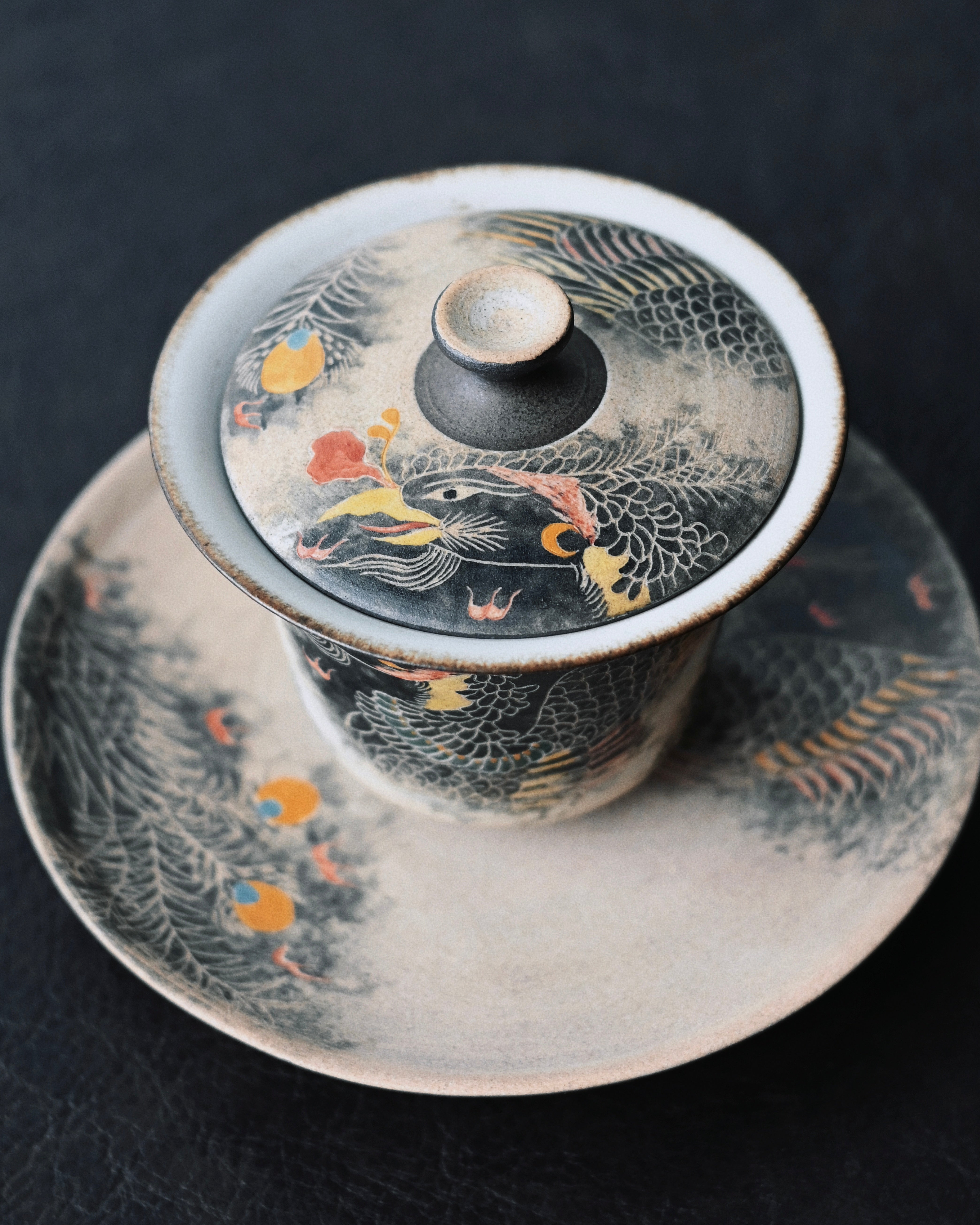 jingdezhen hand painted clay gaiwan – Jingdezhen Phoenix Rising Hand-Painted Clay Gaiwan Set by Kungfuyang