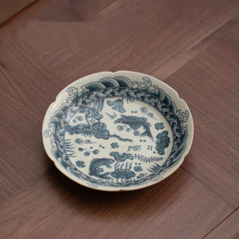 jingdezhen hand painted fish and seaweed – Jingdezhen Hand-Painted Fish and Seaweed Crackle Tea Tray by Kungfuyang, view 3-2