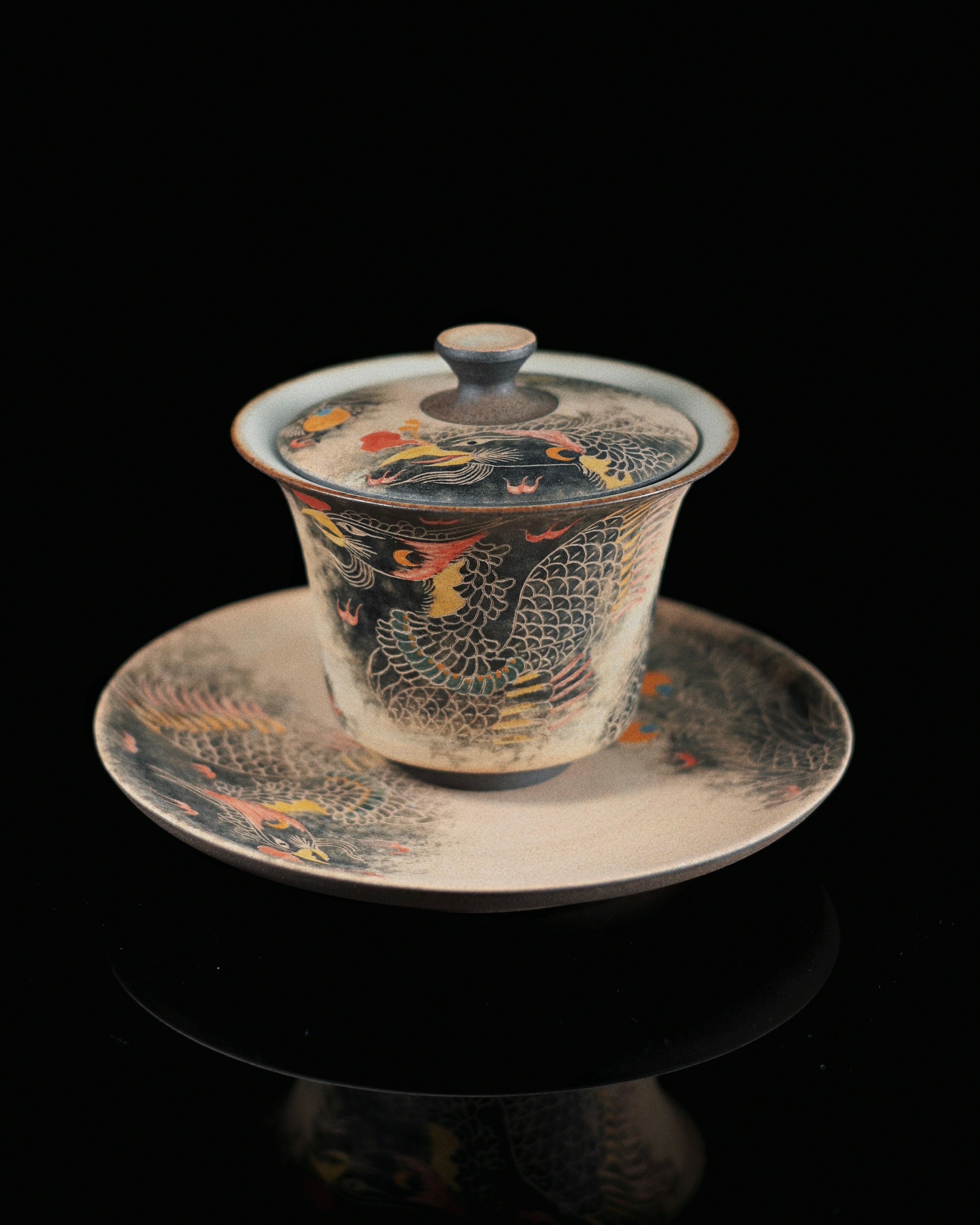 jingdezhen hand painted phoenix clay – Jingdezhen Phoenix Rising Hand-Painted Clay Gaiwan Set by Kungfuyang
