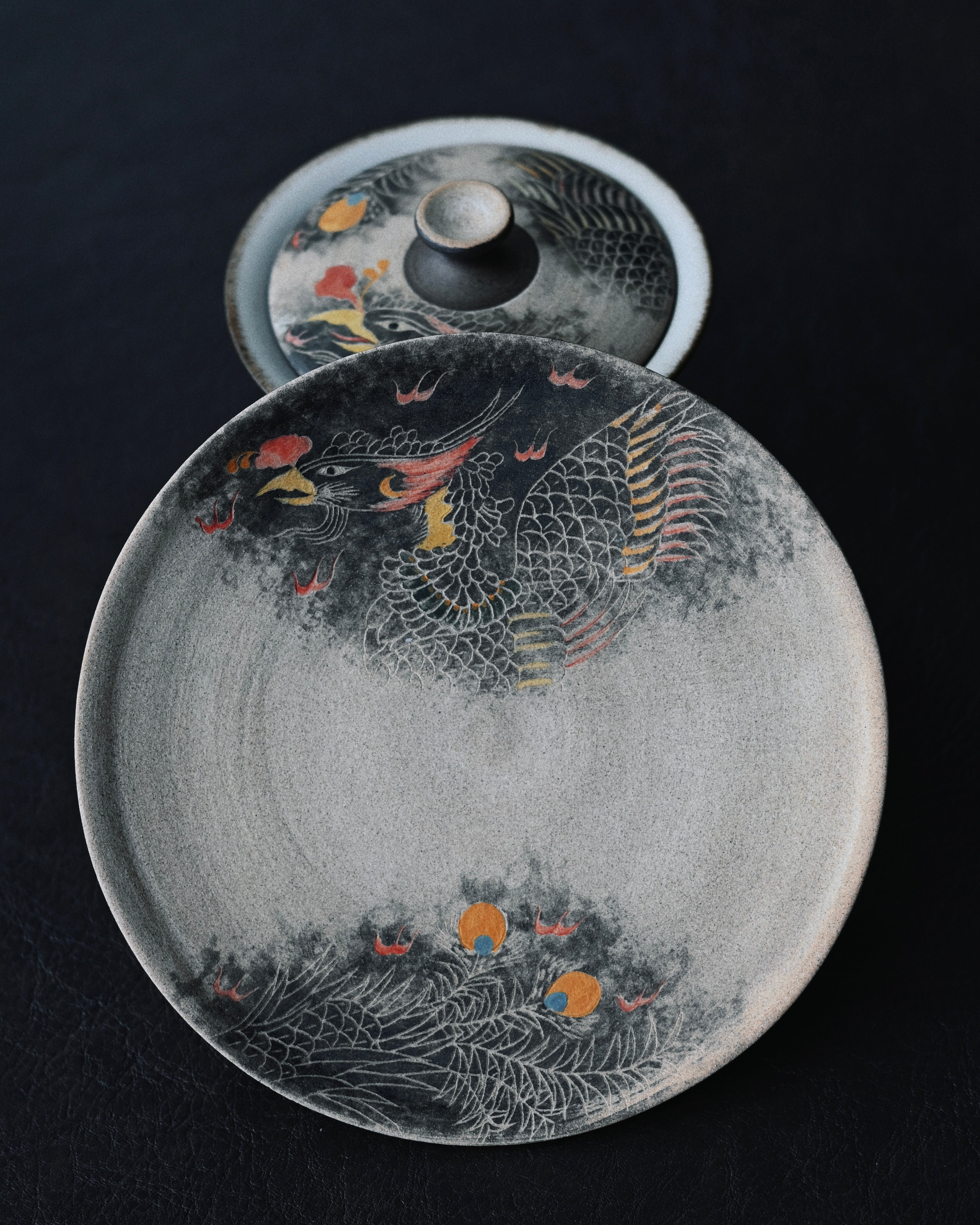 jingdezhen hand painted phoenix unglazed – Jingdezhen Phoenix Rising Hand-Painted Clay Gaiwan Set by Kungfuyang, view 7-2