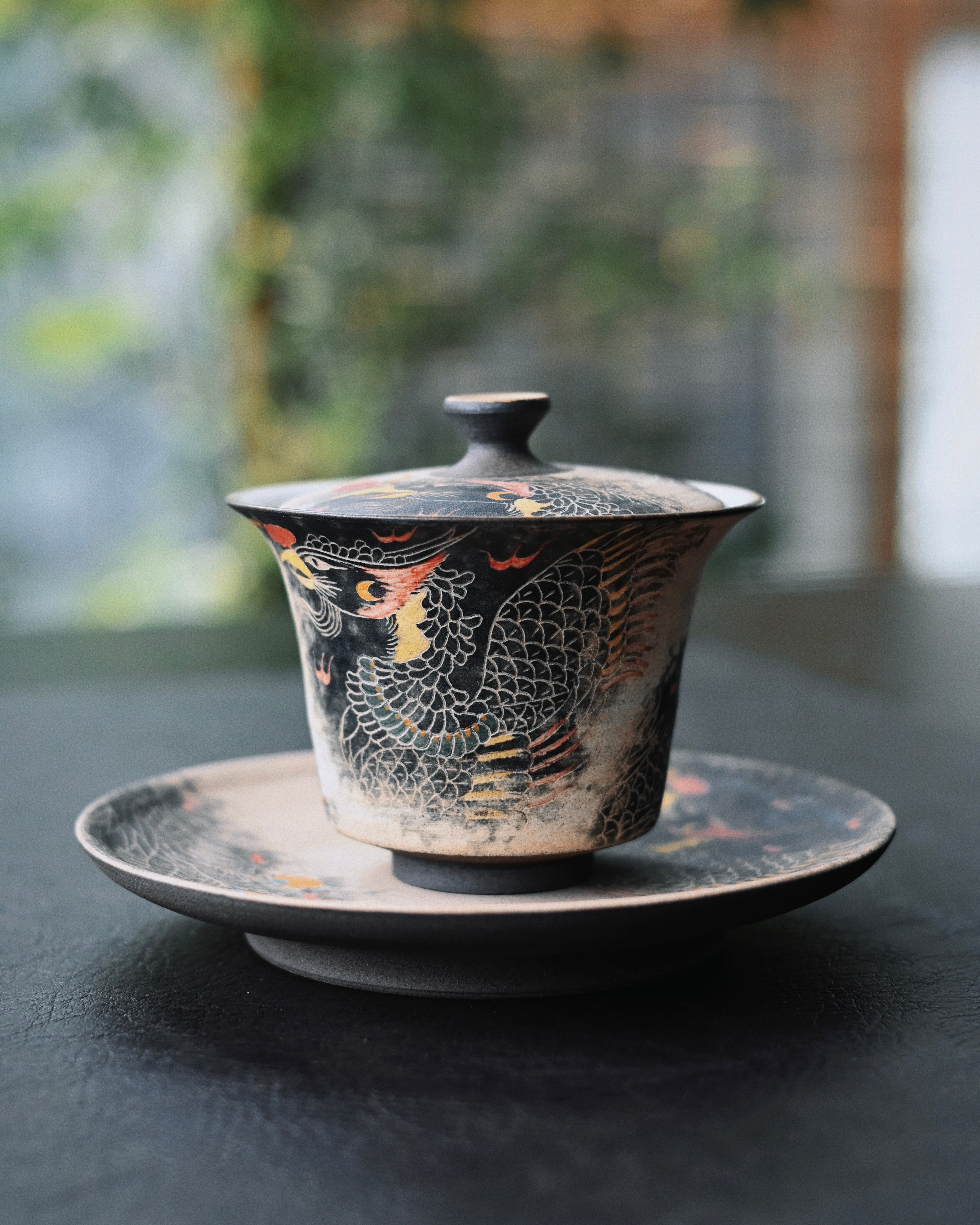 jingdezhen hand painted phoenix unglazed – Jingdezhen Phoenix Rising Hand-Painted Clay Gaiwan Set by Kungfuyang, view 6-2