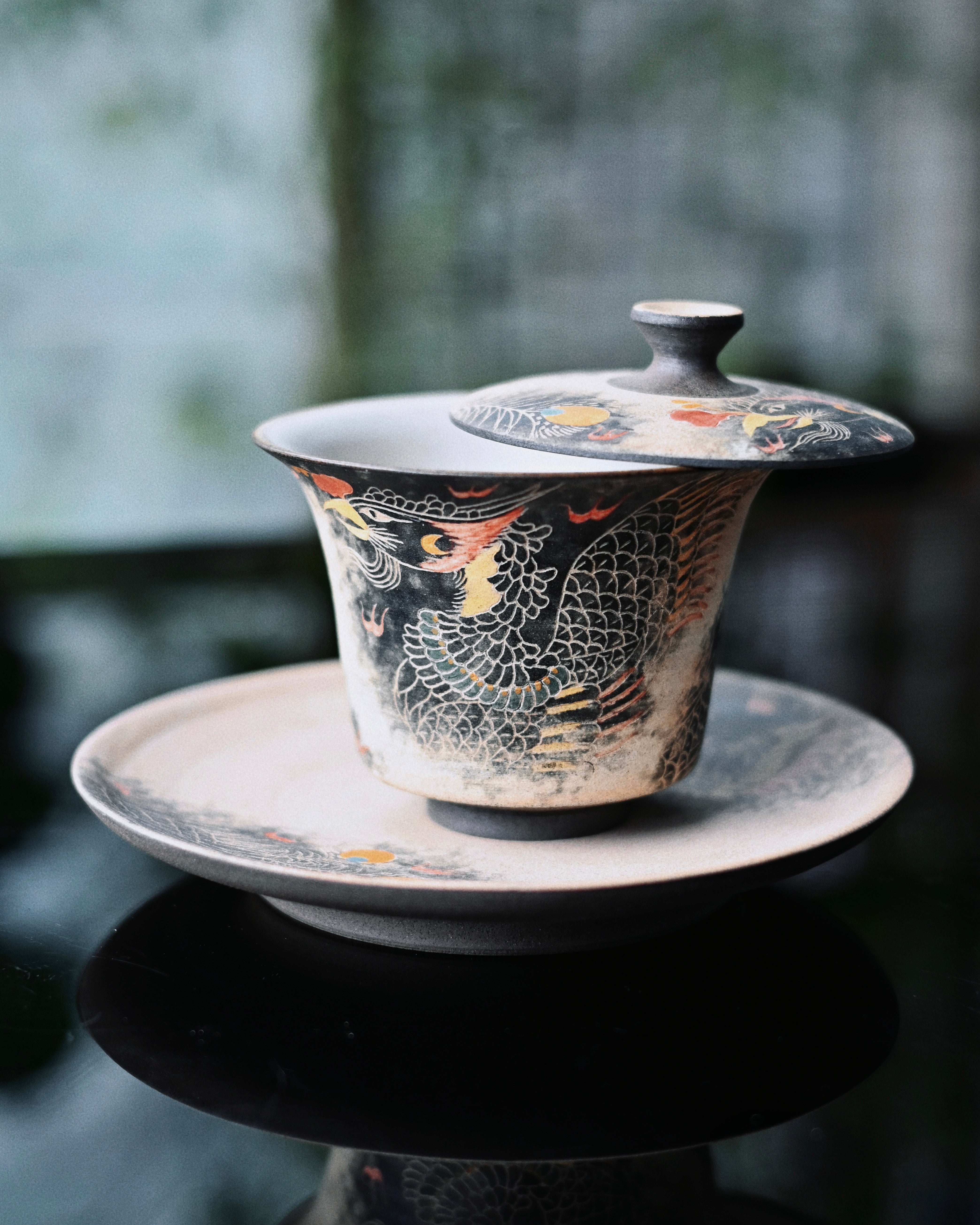 jingdezhen hand painted phoenix unglazed – Jingdezhen Phoenix Rising Hand-Painted Clay Gaiwan Set by Kungfuyang, view 5-2